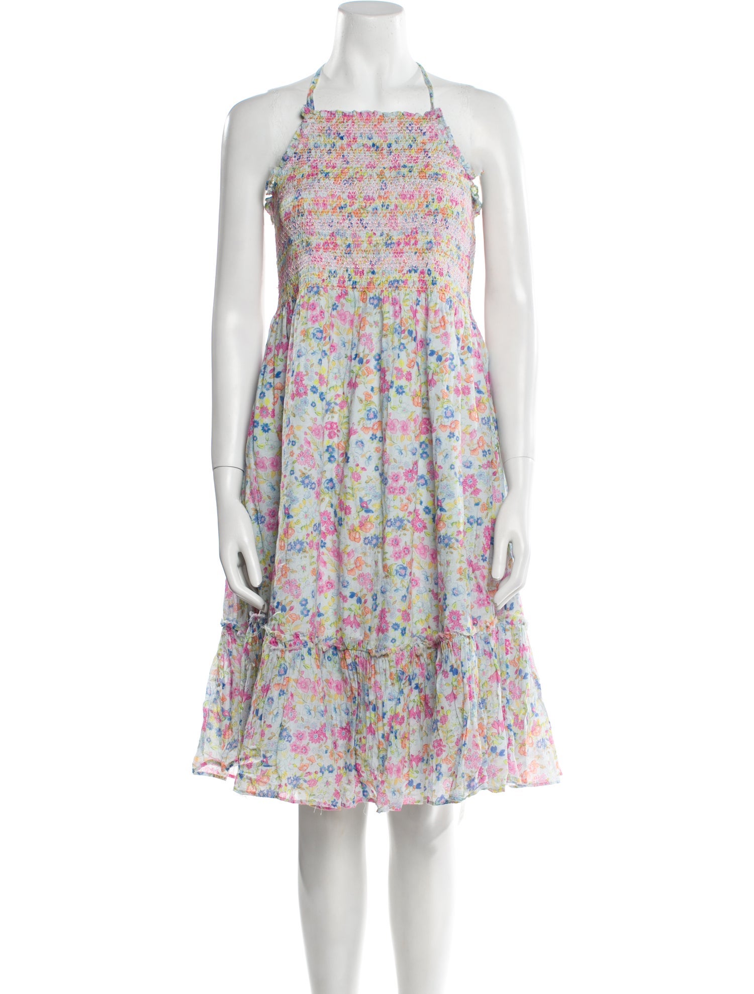 LoveShackFancy Floral Print Knee-Length Dress