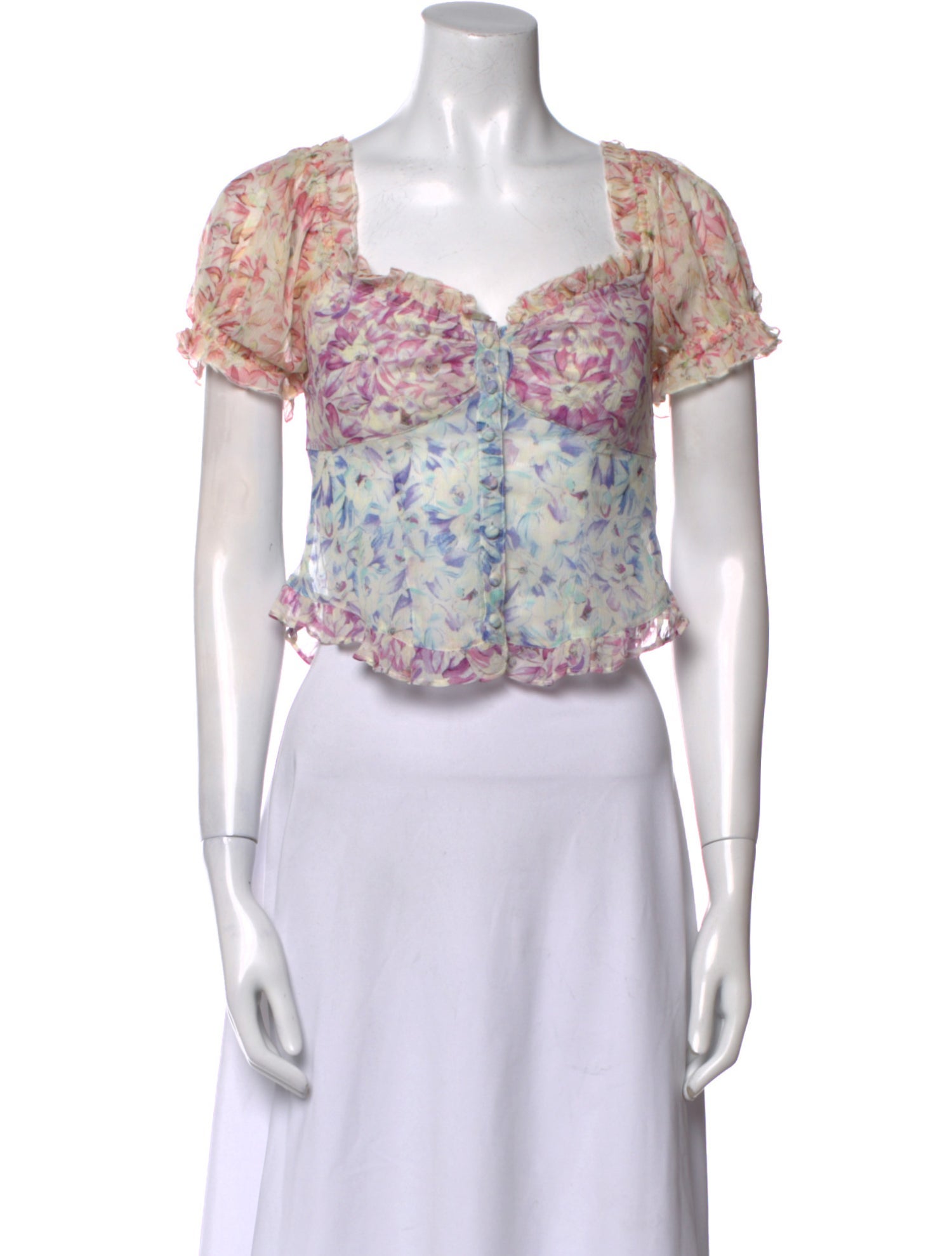 LoveShackFancy Silk Floral Print Crop Top