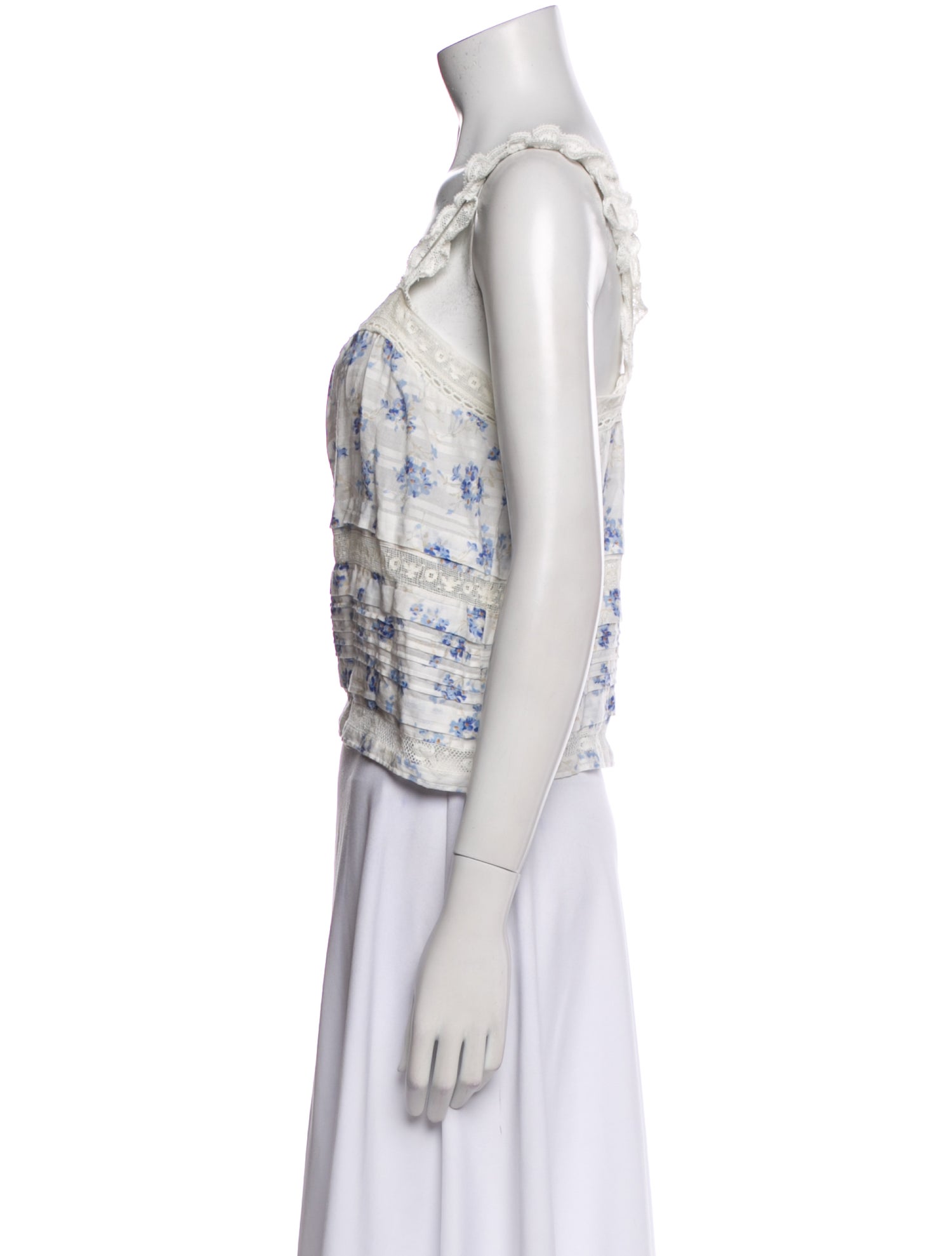 LoveShackFancy Floral Print Square Neckline Crop Top