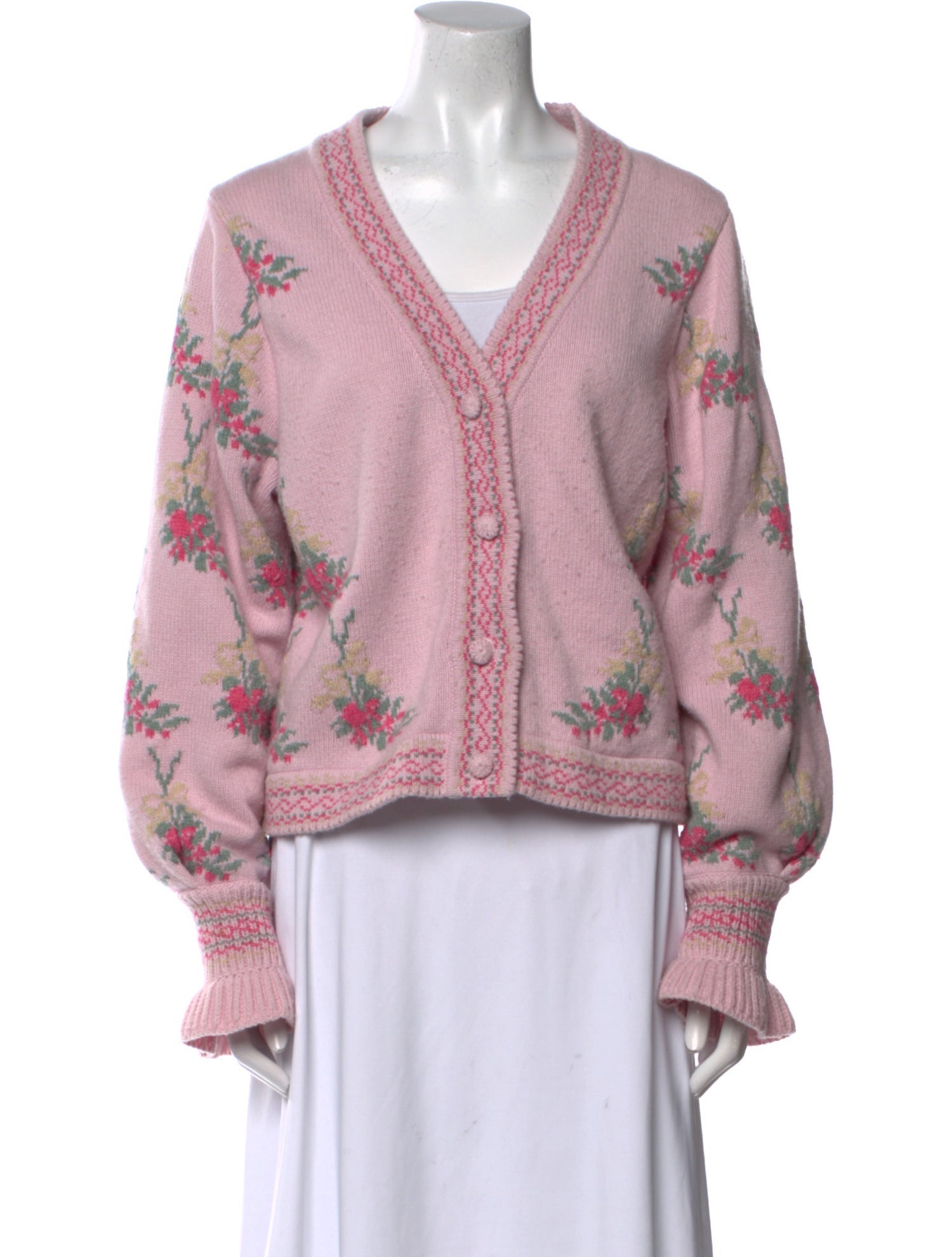 LoveShackFancy Floral Print V-Neck Sweater w/ Tags