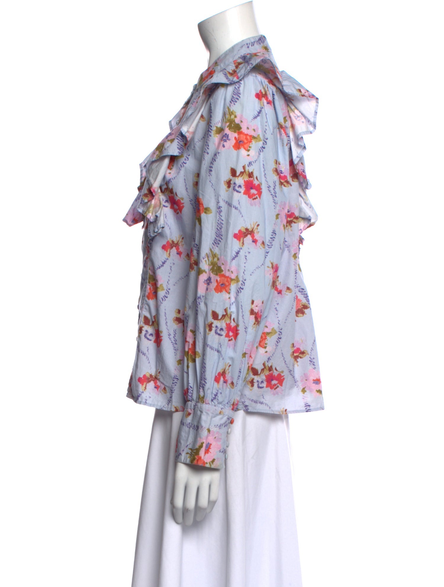 LoveShackFancy Floral Print Long Sleeve Button-Up Top