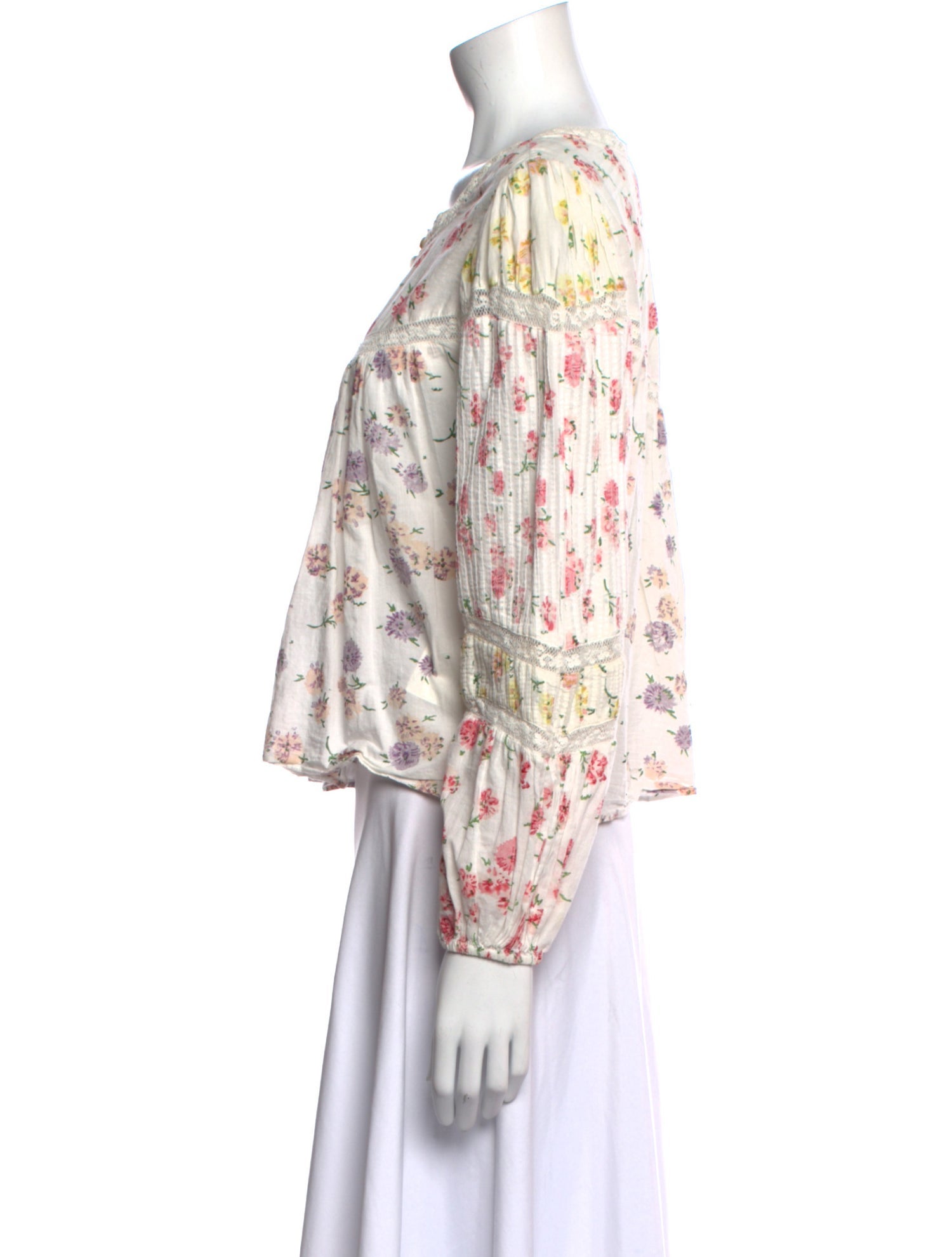 LoveShackFancy Floral Print Scoop Neck Blouse