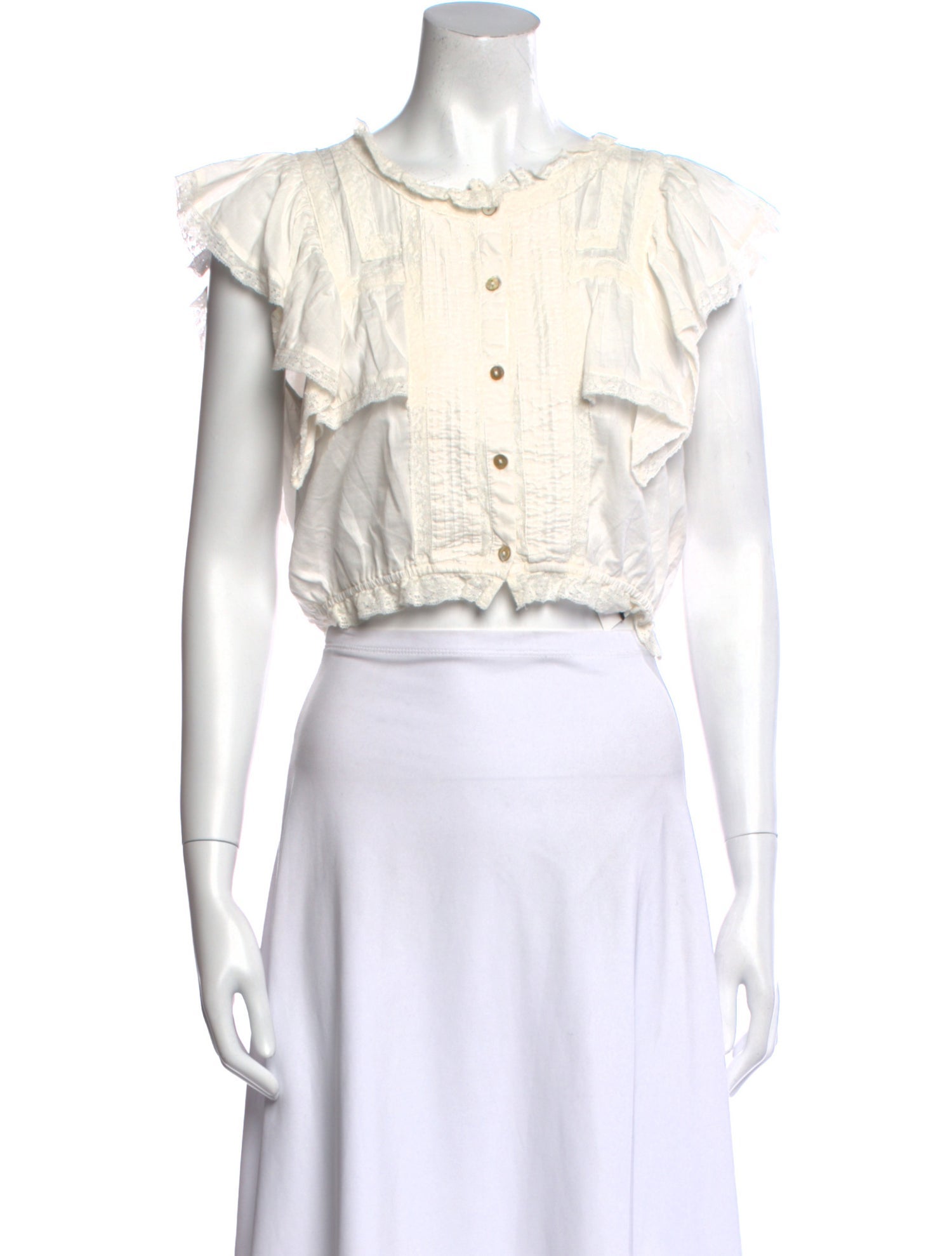 LoveShackFancy Crew Neck Short Sleeve Crop Top