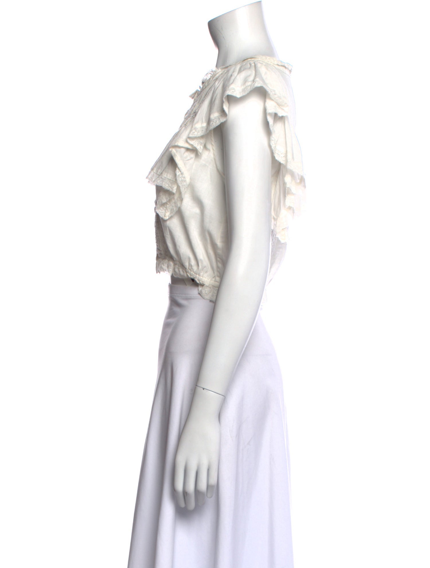 LoveShackFancy Crew Neck Short Sleeve Crop Top