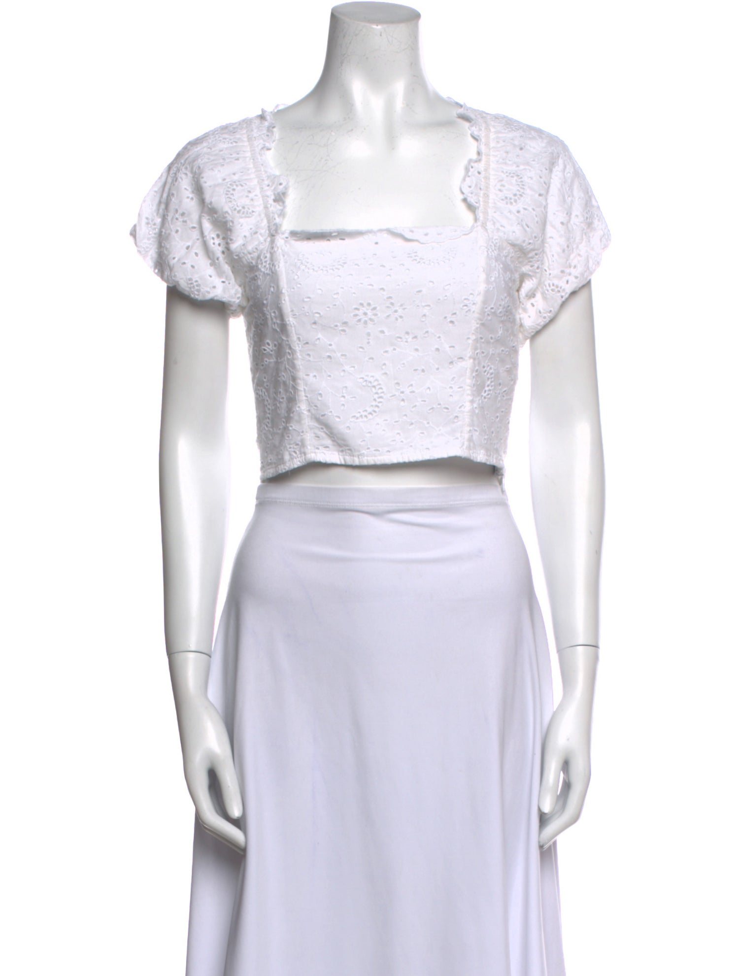 LoveShackFancy Square Neckline Short Sleeve Crop Top