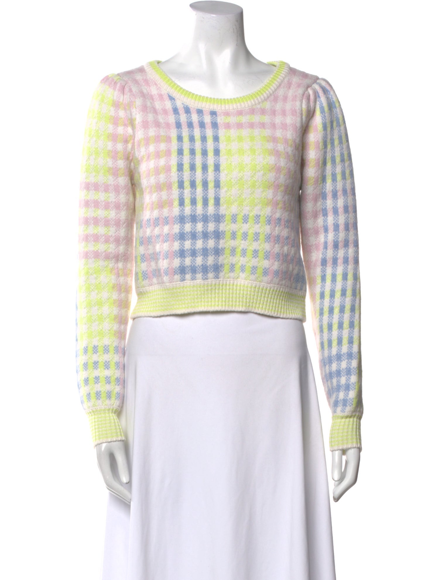 LoveShackFancy Plaid Print Scoop Neck Sweater