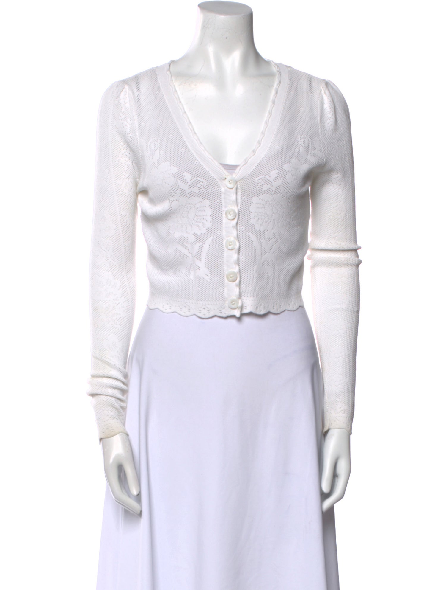 LoveShackFancy V-Neck Long Sleeve Crop Top