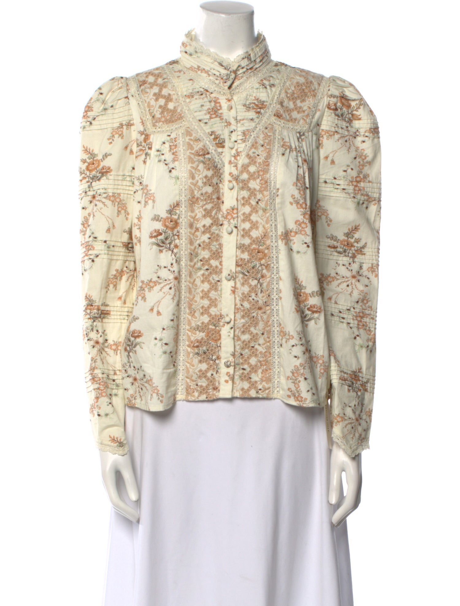 LoveShackFancy Floral Print Mock Neck Blouse