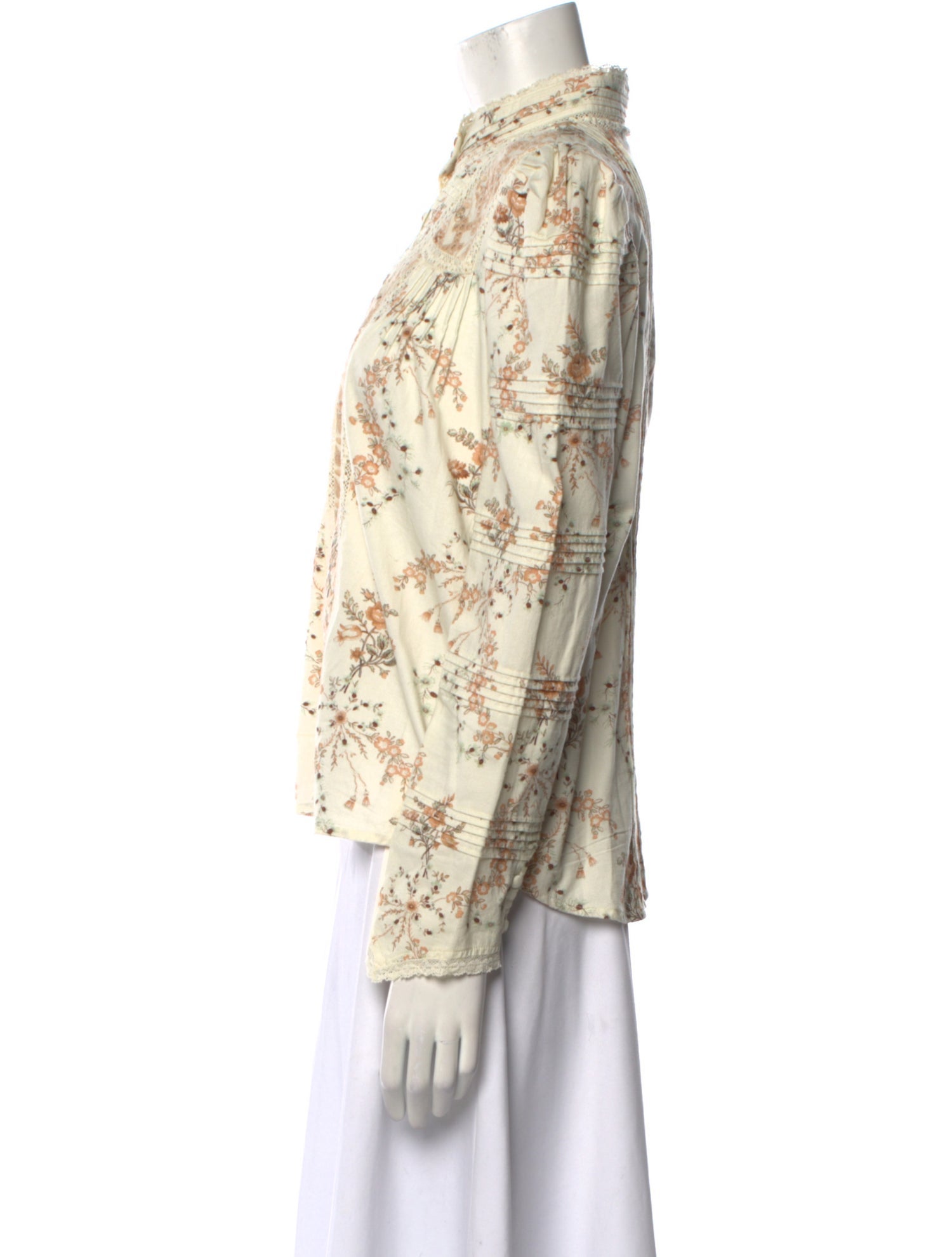 LoveShackFancy Floral Print Mock Neck Blouse