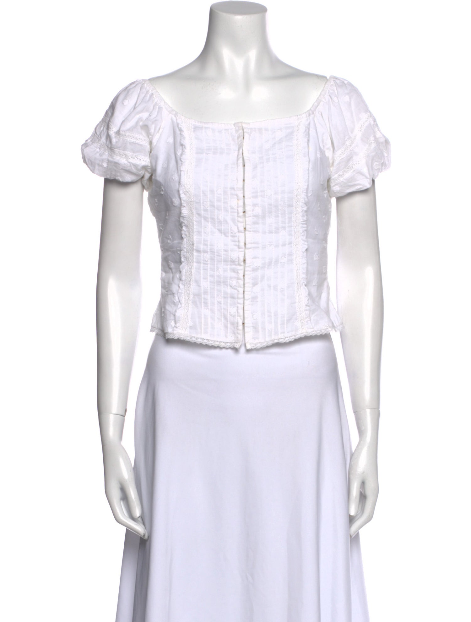 LoveShackFancy Square Neckline Short Sleeve Crop Top