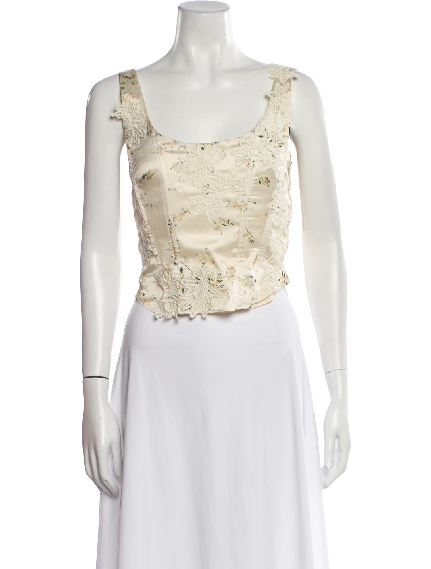 LoveShackFancy Floral Print Scoop Neck Crop Top