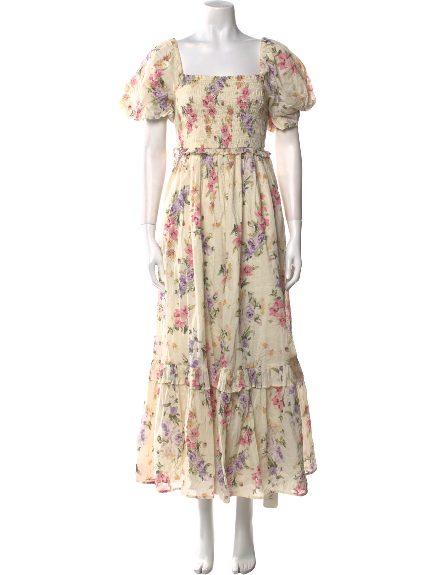 LoveShackFancy Floral Print Midi Length Dress