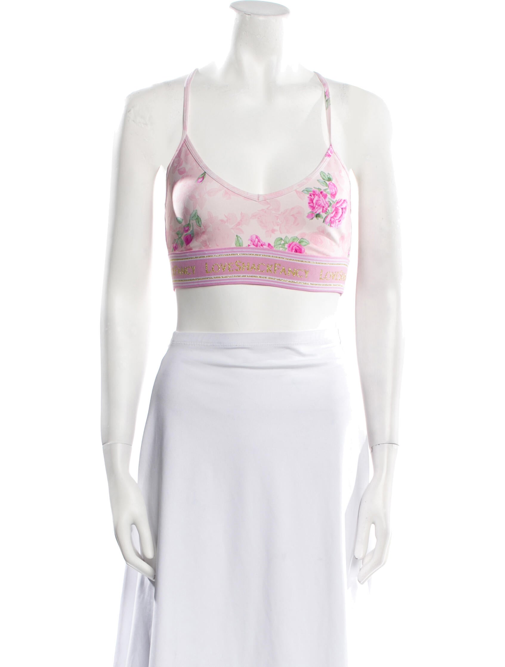 LoveShackFancy Floral Print Scoop Neck Crop Top