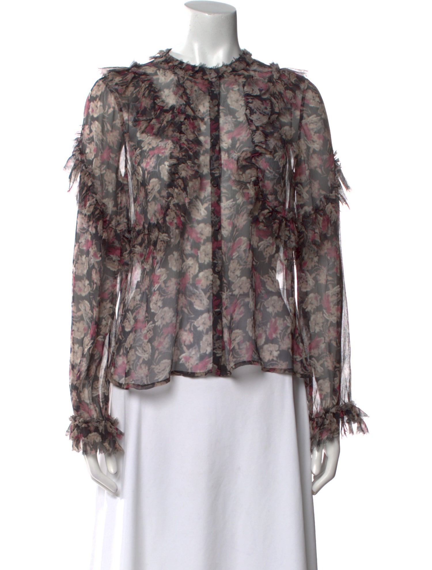 LoveShackFancy Silk Floral Print Blouse
