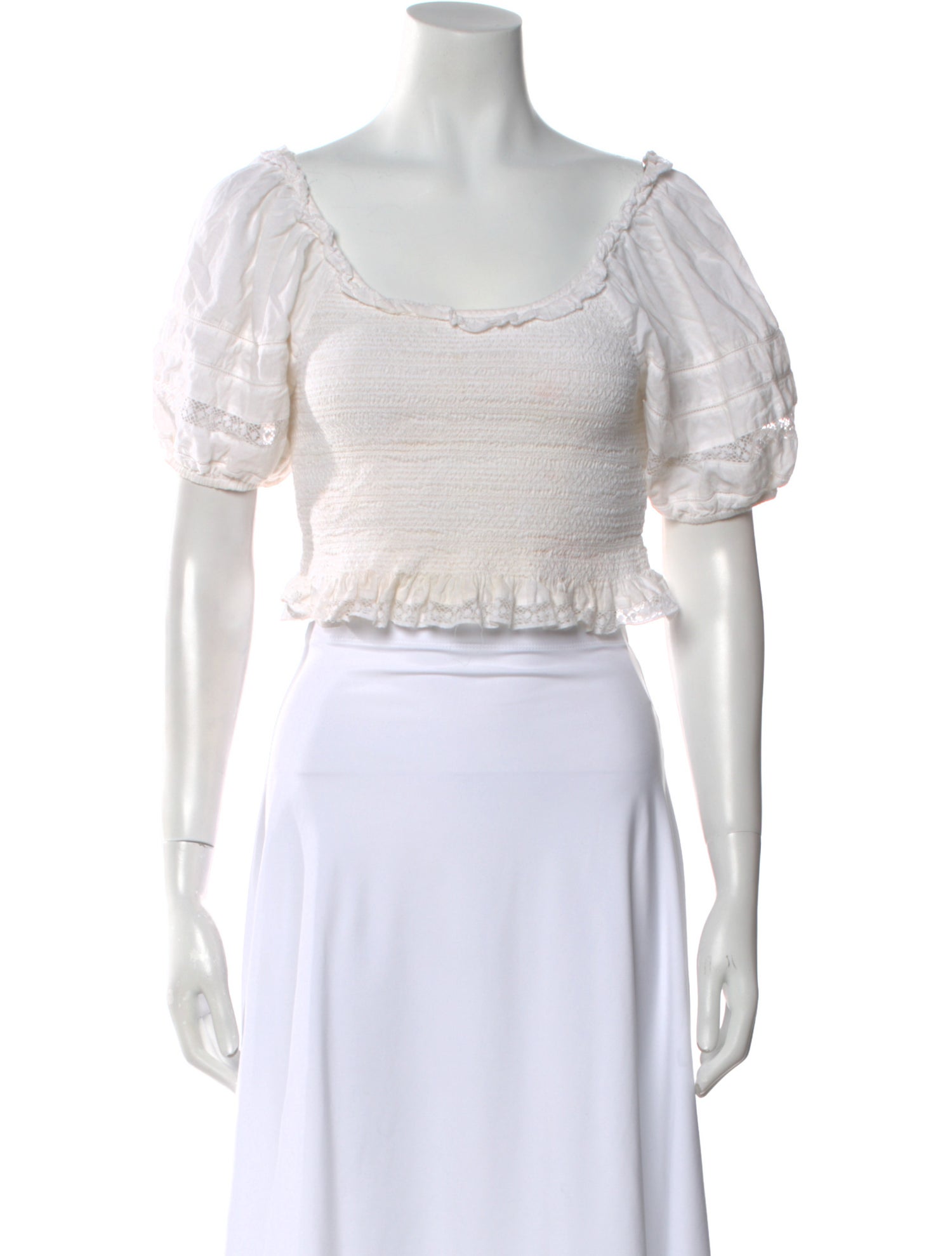 LoveShackFancy Scoop Neck Short Sleeve Crop Top