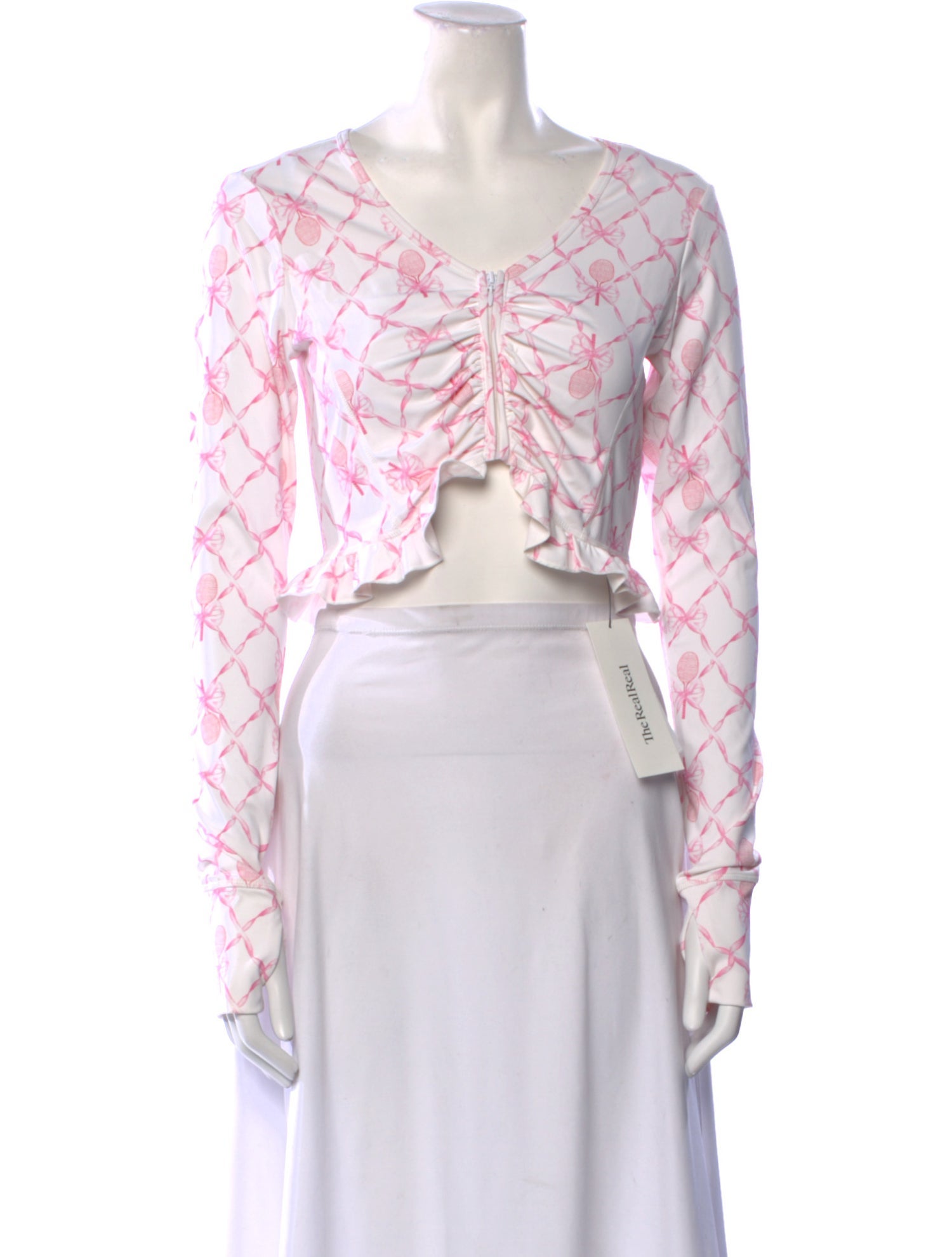 LoveShackFancy Printed V-Neck Crop Top