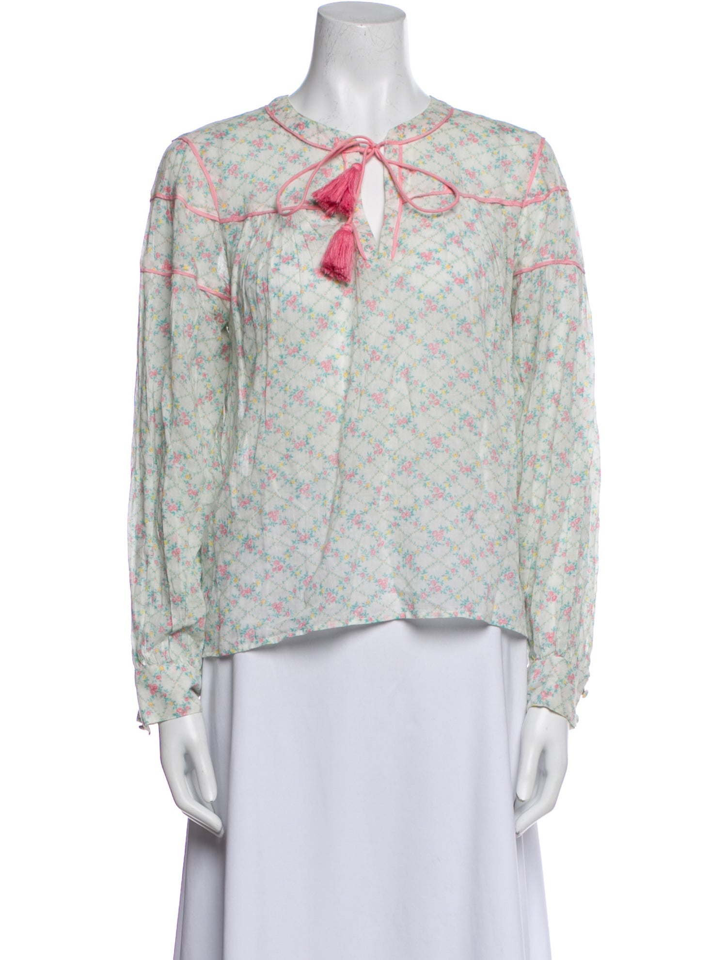 LoveShackFancy Floral Print Crew Neck Blouse