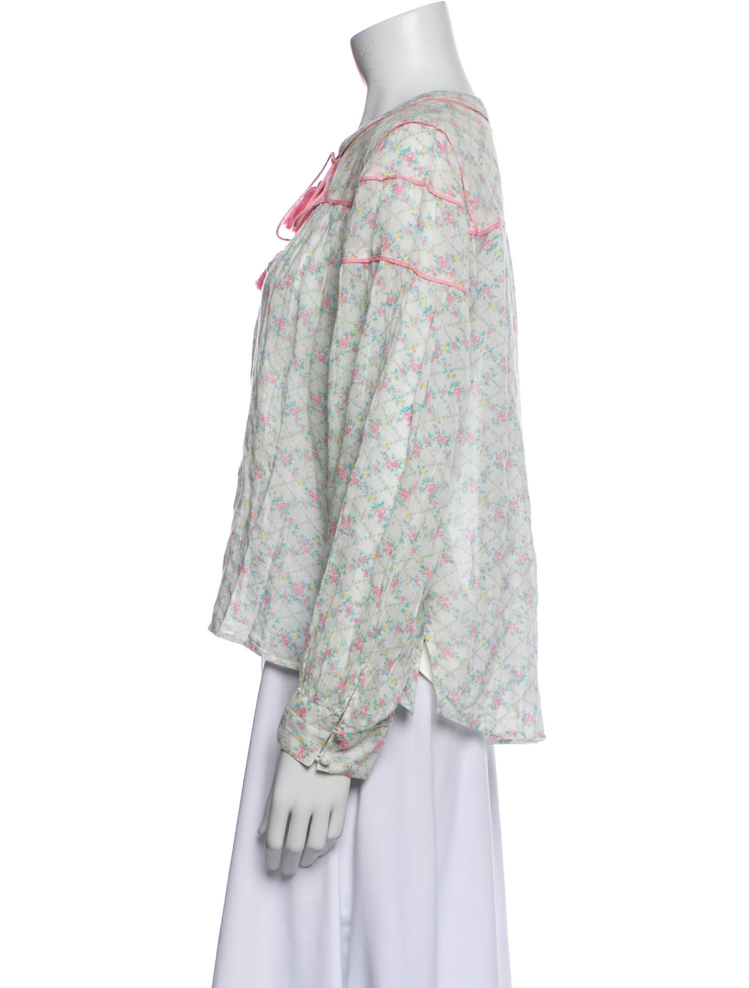 LoveShackFancy Floral Print Crew Neck Blouse