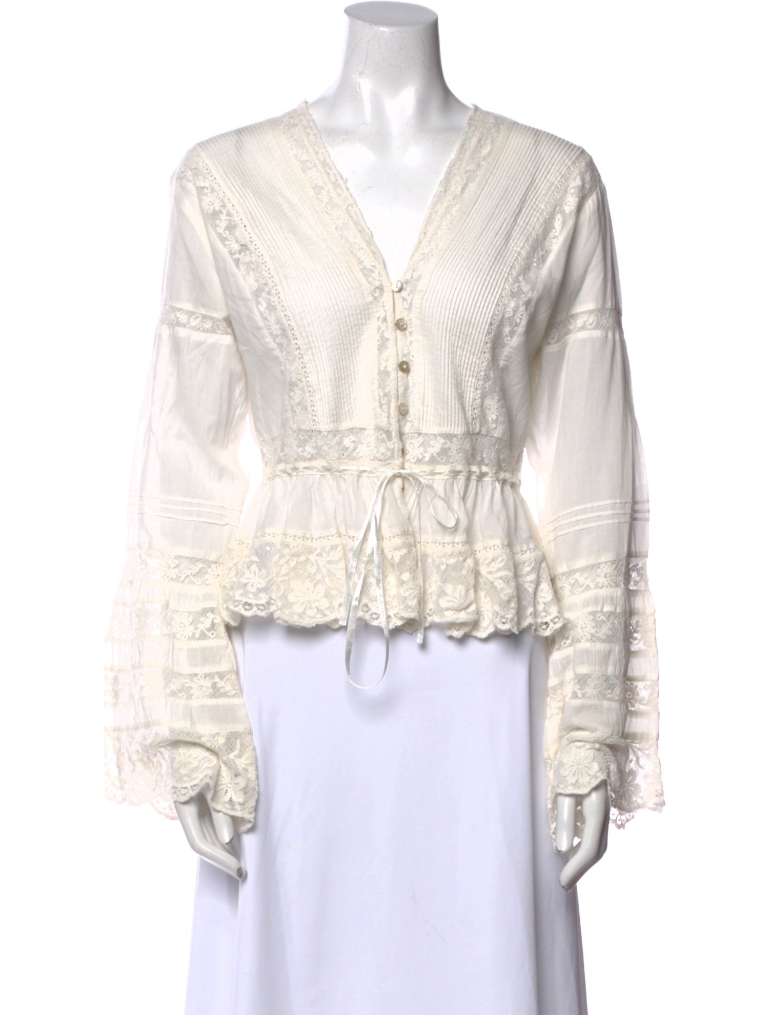 LoveShackFancy V-Neck Long Sleeve Blouse