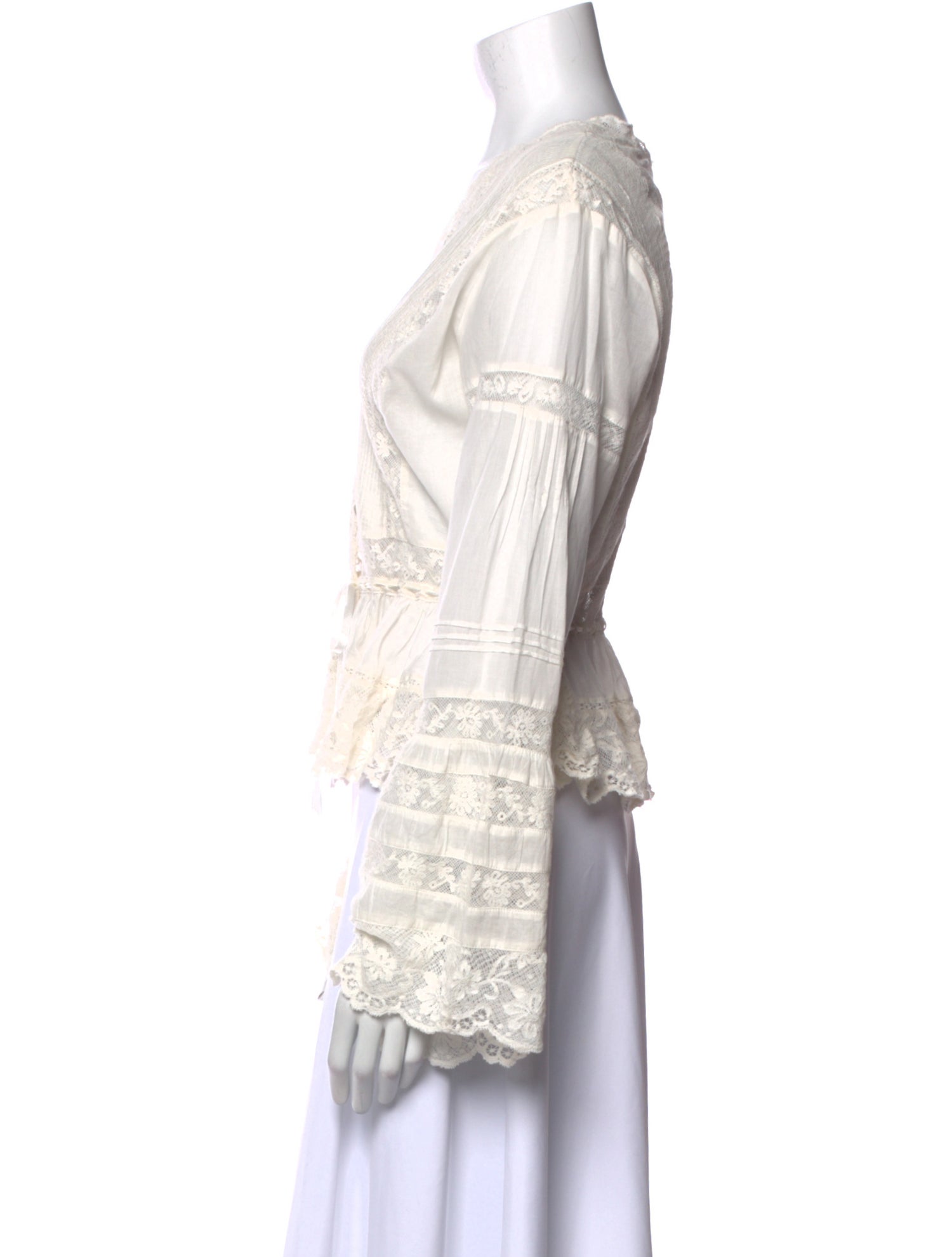 LoveShackFancy V-Neck Long Sleeve Blouse