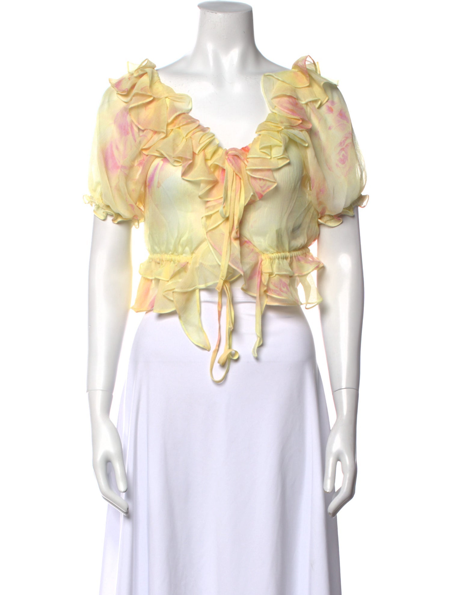 LoveShackFancy Silk Floral Print Crop Top