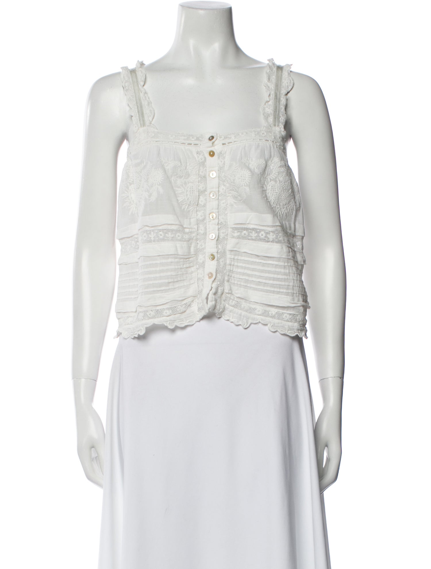 LoveShackFancy Square Neckline Sleeveless Crop Top