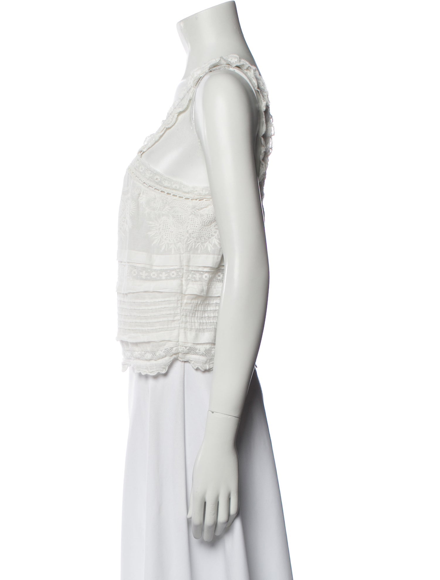 LoveShackFancy Square Neckline Sleeveless Crop Top