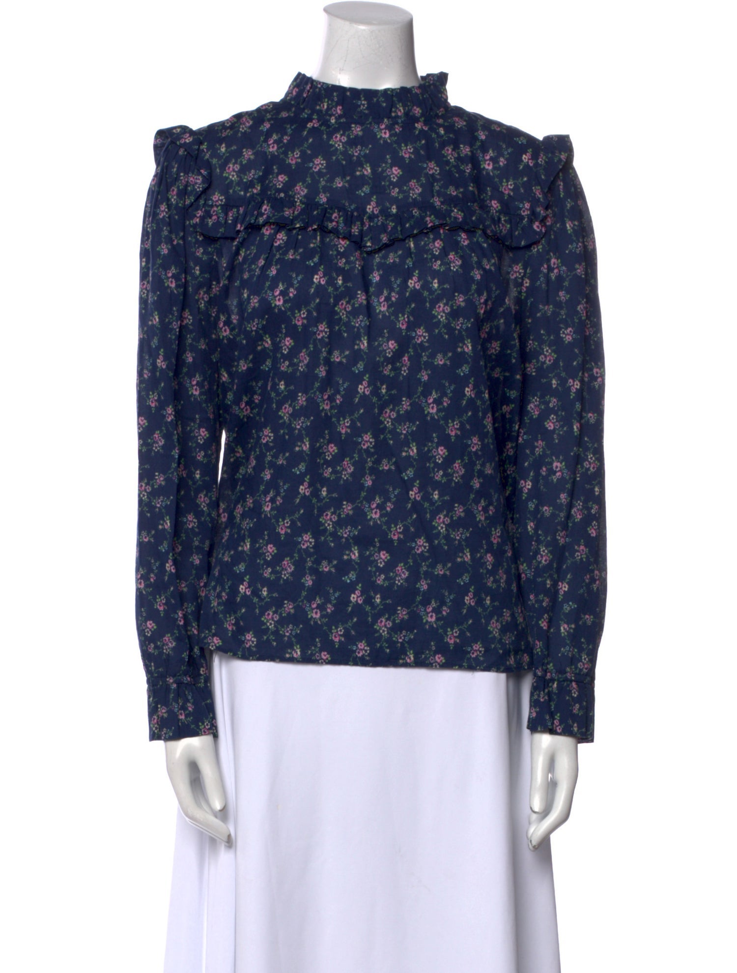 LoveShackFancy Floral Print Mock Neck Blouse