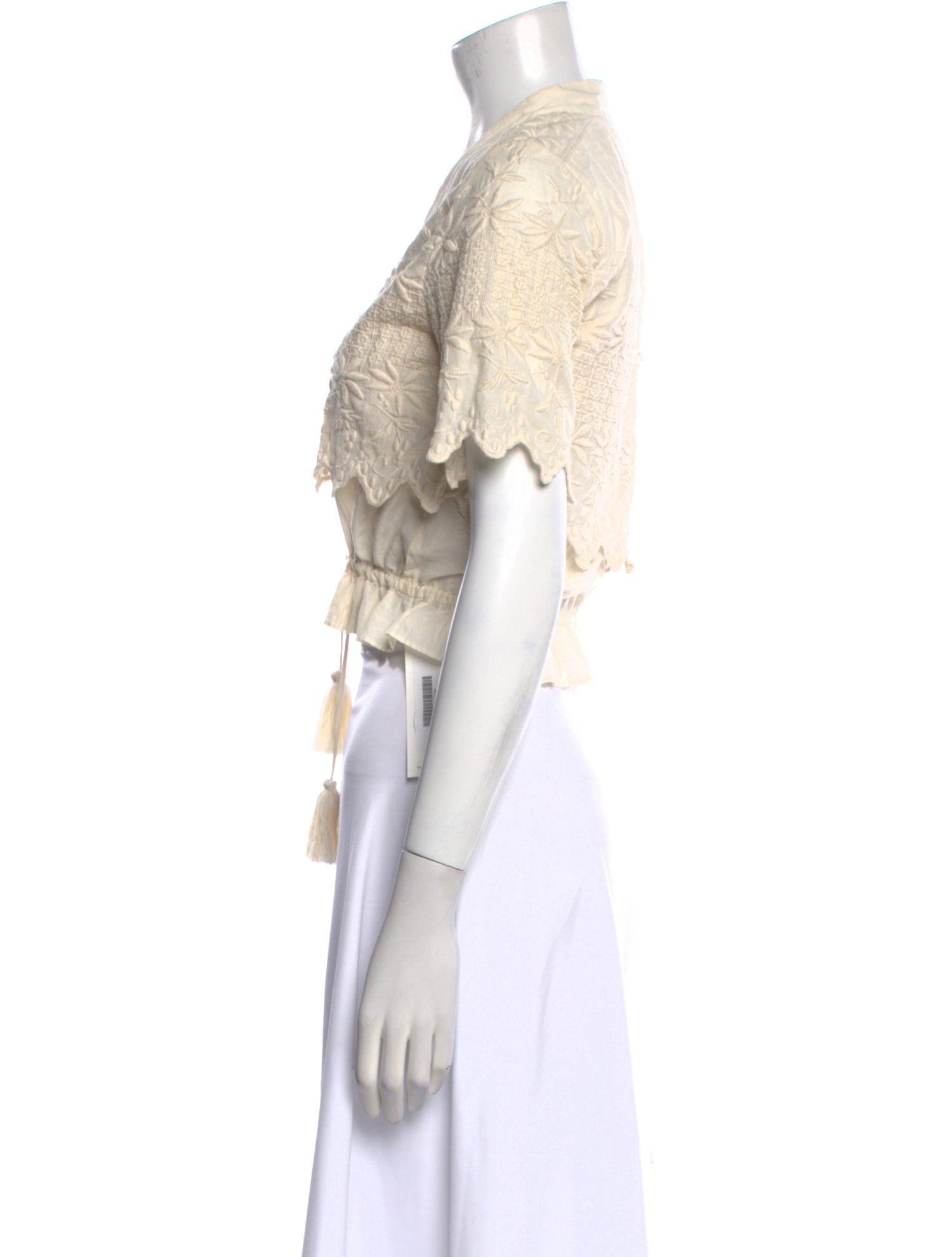 LoveShackFancy V-Neck Short Sleeve Crop Top