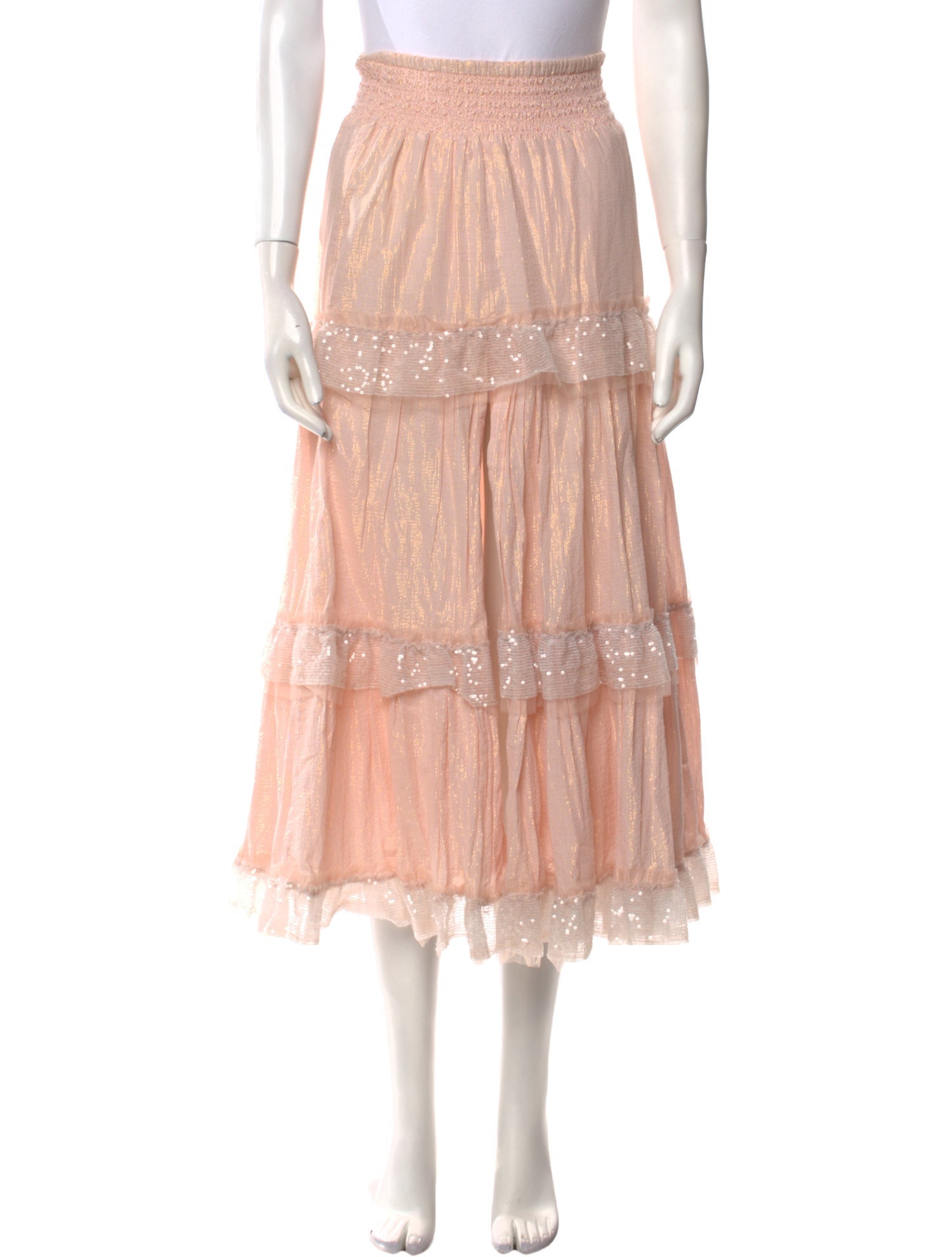 LoveShackFancy Sequin Embellishments Midi Length Skirt