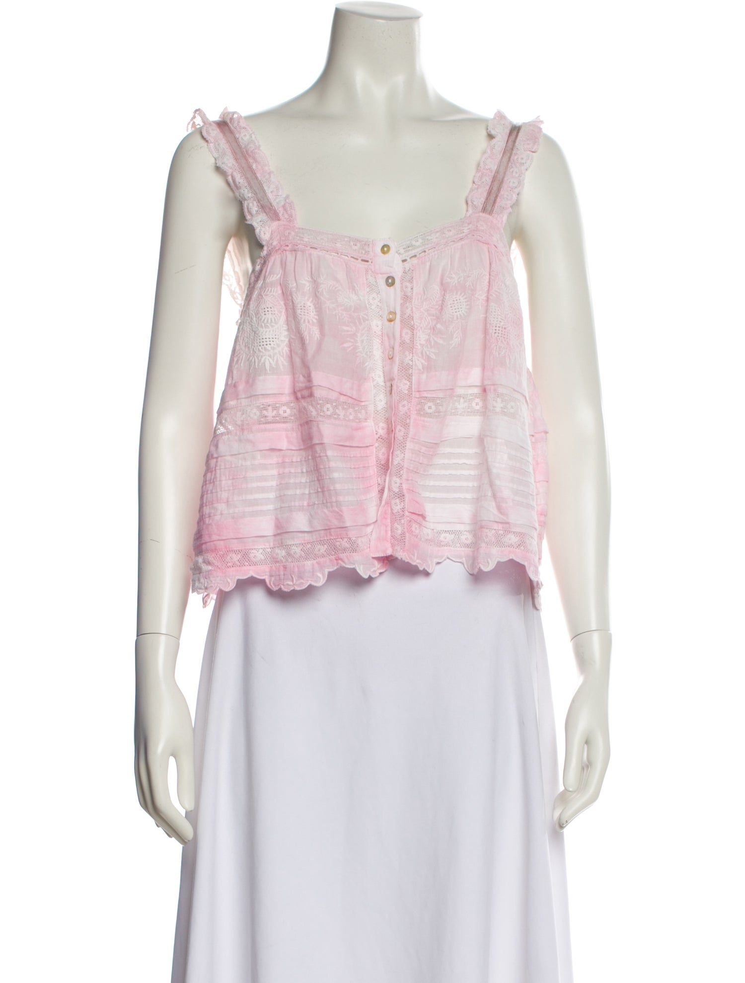 LoveShackFancy Lace Pattern Square Neckline Crop Top