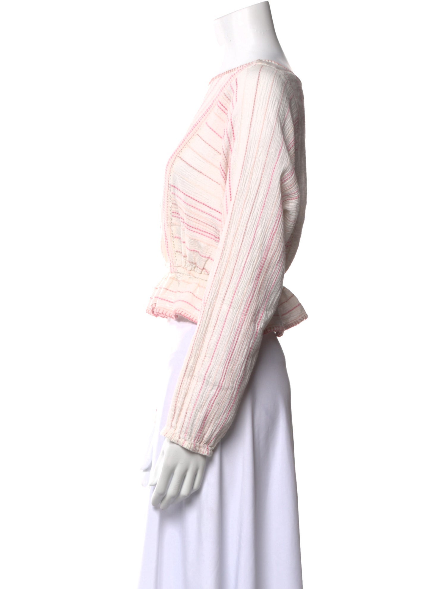 LoveShackFancy Striped Bateau Neckline Crop Top