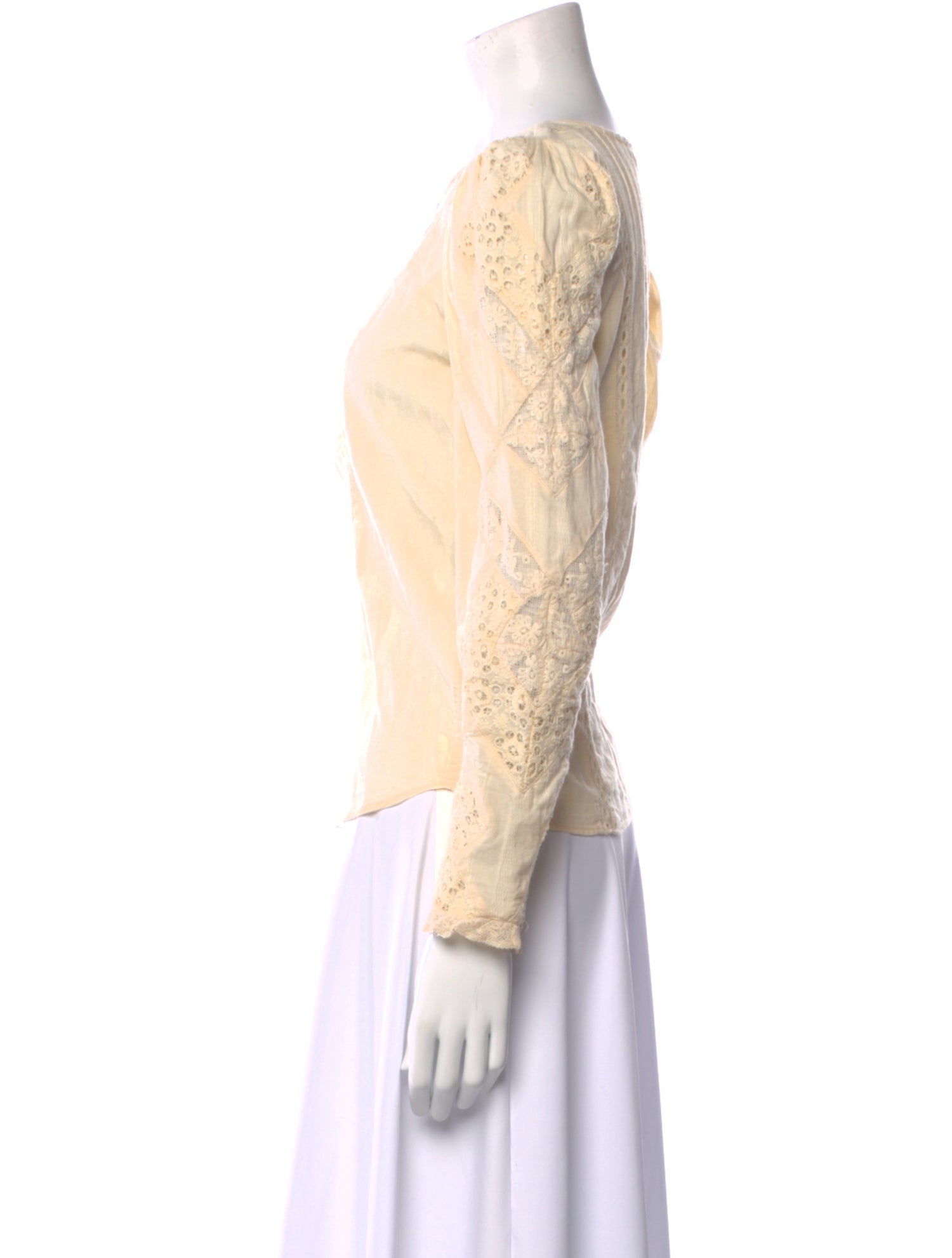 LoveShackFancy Scoop Neck Long Sleeve Button-Up Top