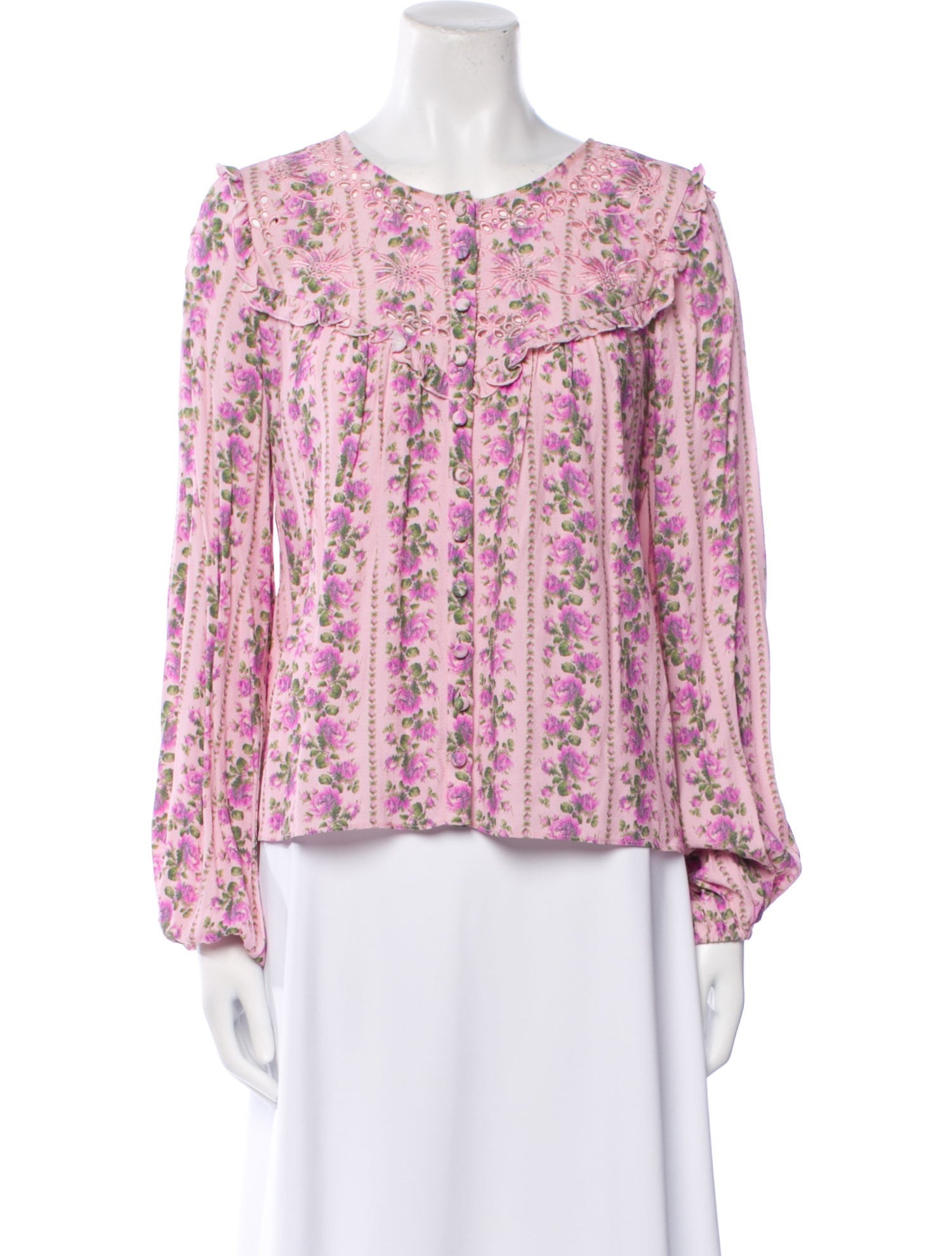 LoveShackFancy Printed Bateau Neckline Blouse