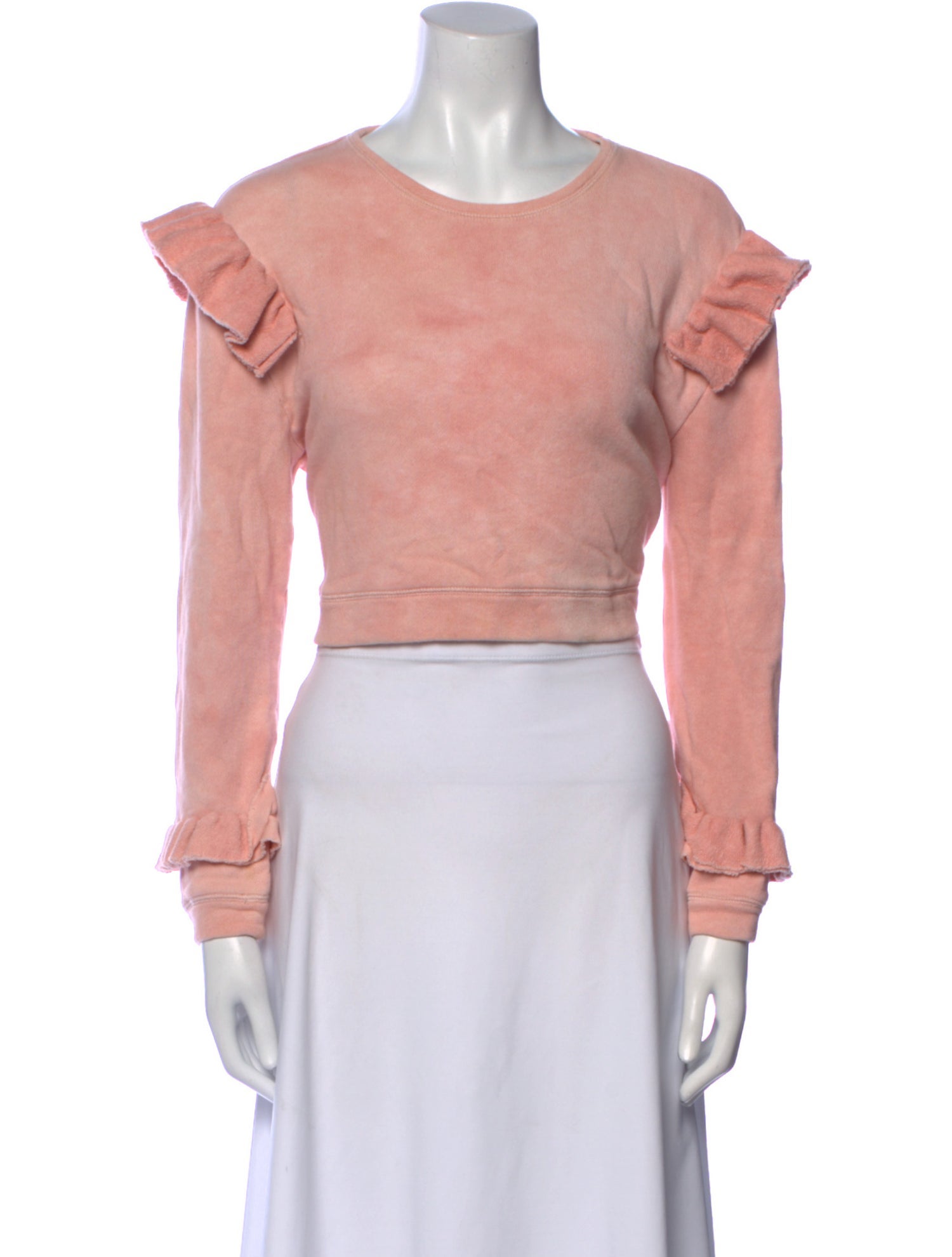 LoveShackFancy Crew Neck Long Sleeve Crop Top