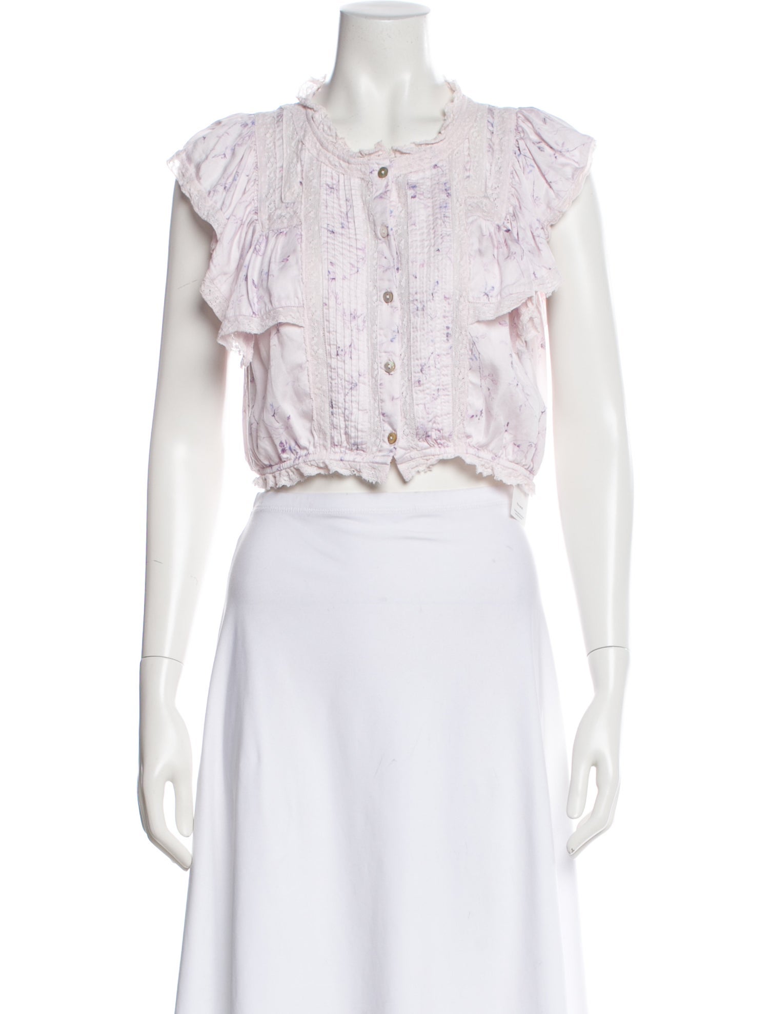 LoveShackFancy Floral Print Mock Neck Crop Top