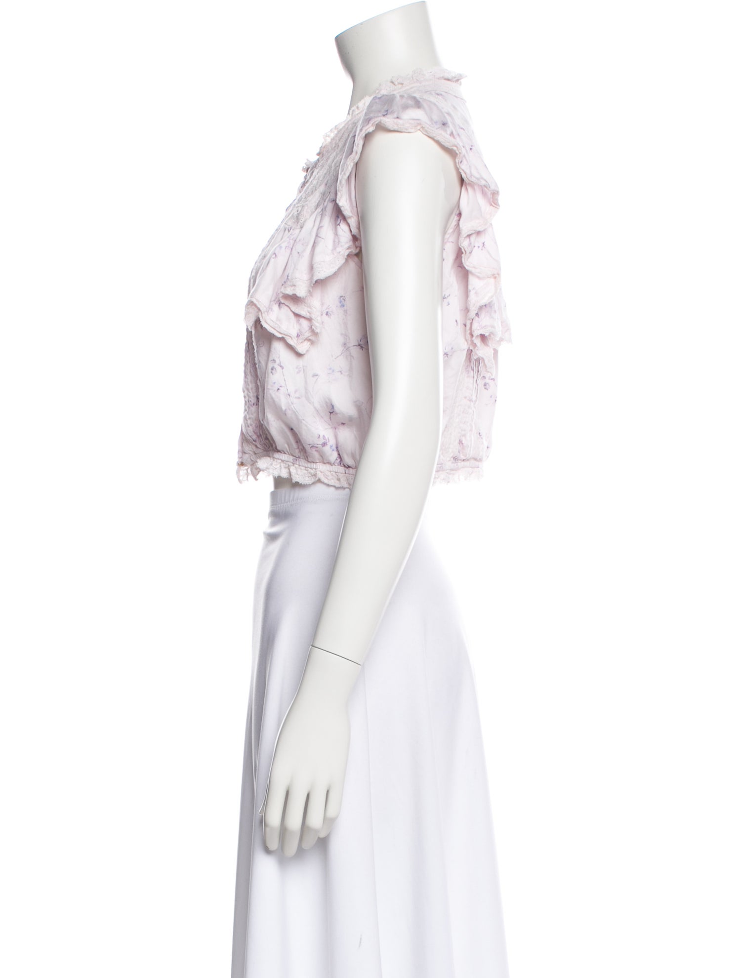 LoveShackFancy Floral Print Mock Neck Crop Top