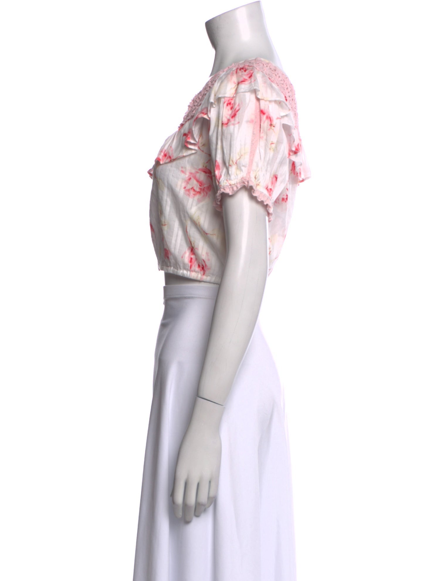 LoveShackFancy Floral Print Scoop Neck Crop Top