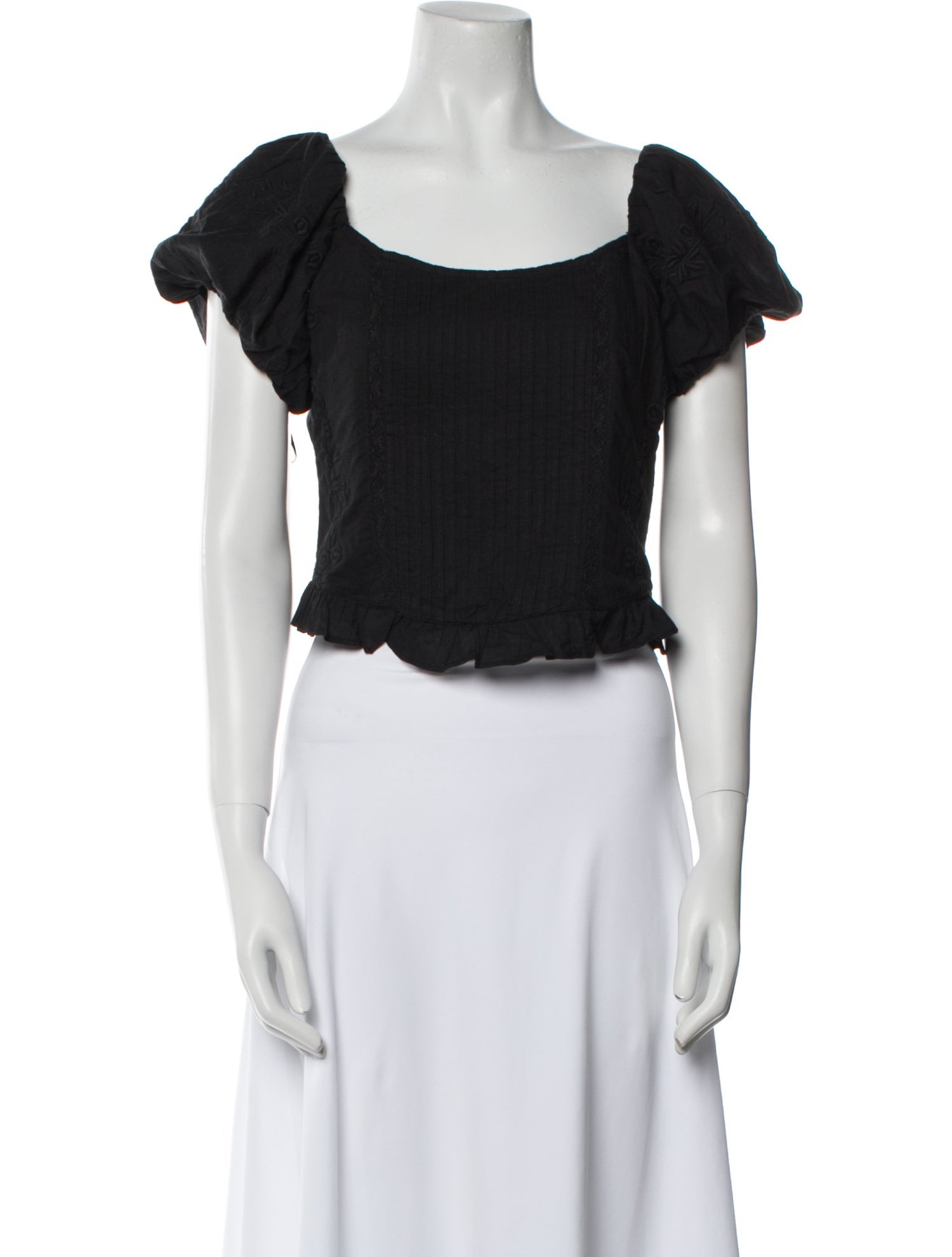 LoveShackFancy Square Neckline Short Sleeve Crop Top