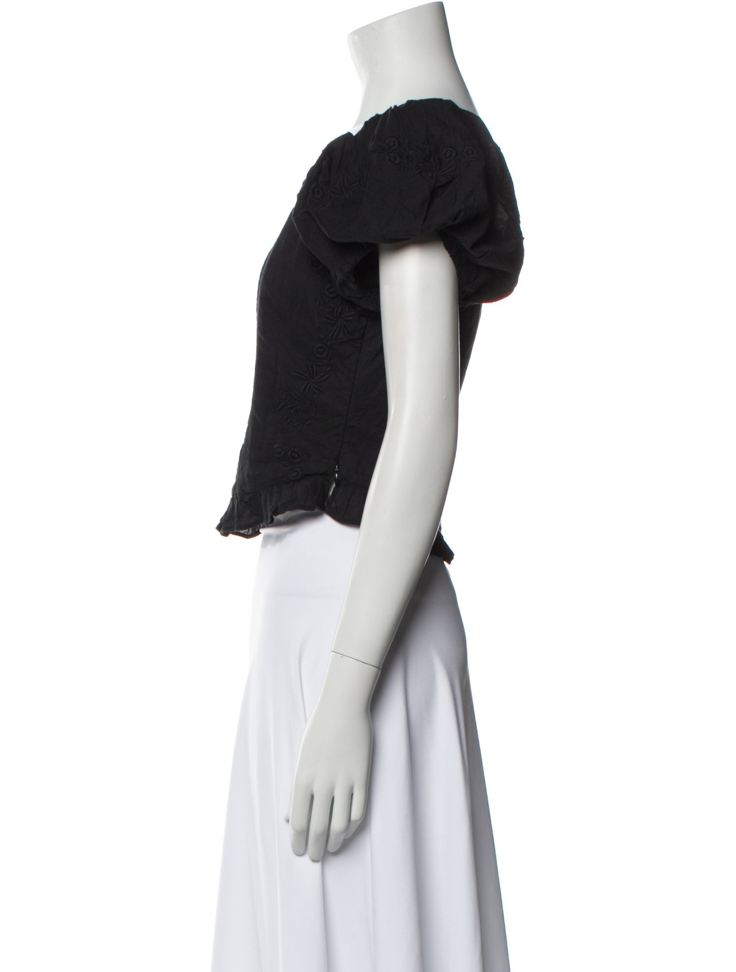 LoveShackFancy Square Neckline Short Sleeve Crop Top