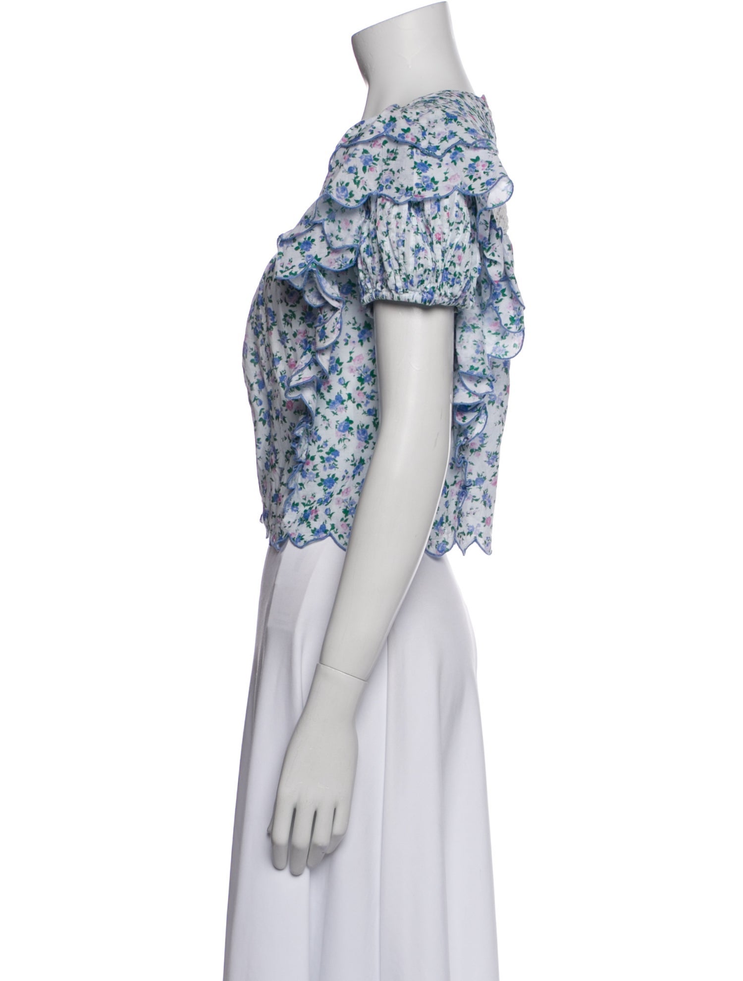 LoveShackFancy Floral Print Crew Neck Crop Top