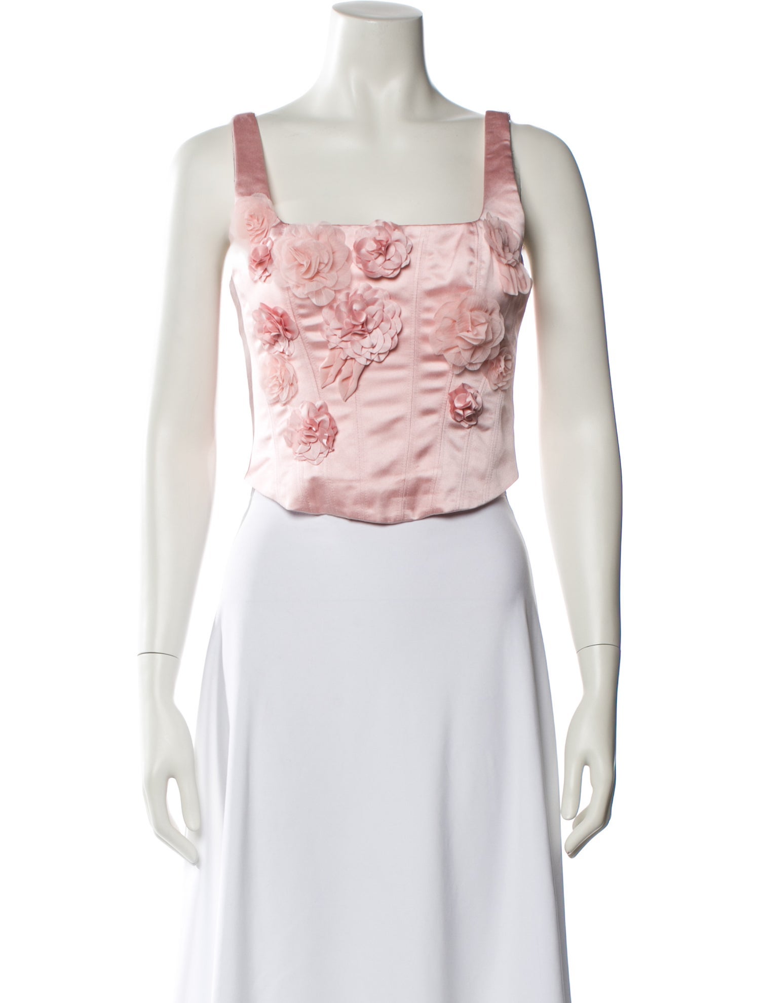 LoveShackFancy Floral Print Square Neckline Crop Top