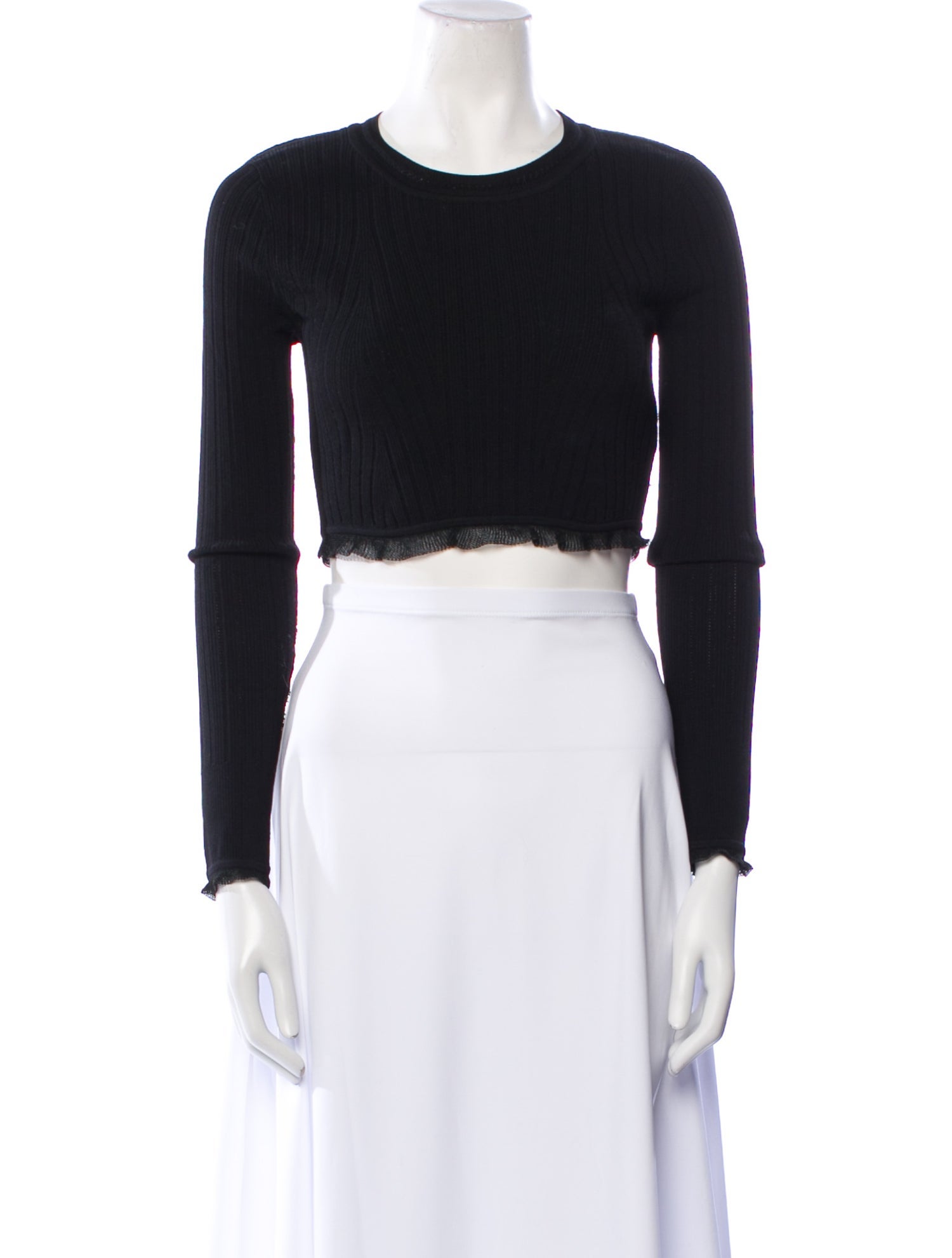 LoveShackFancy Crew Neck Long Sleeve Crop Top