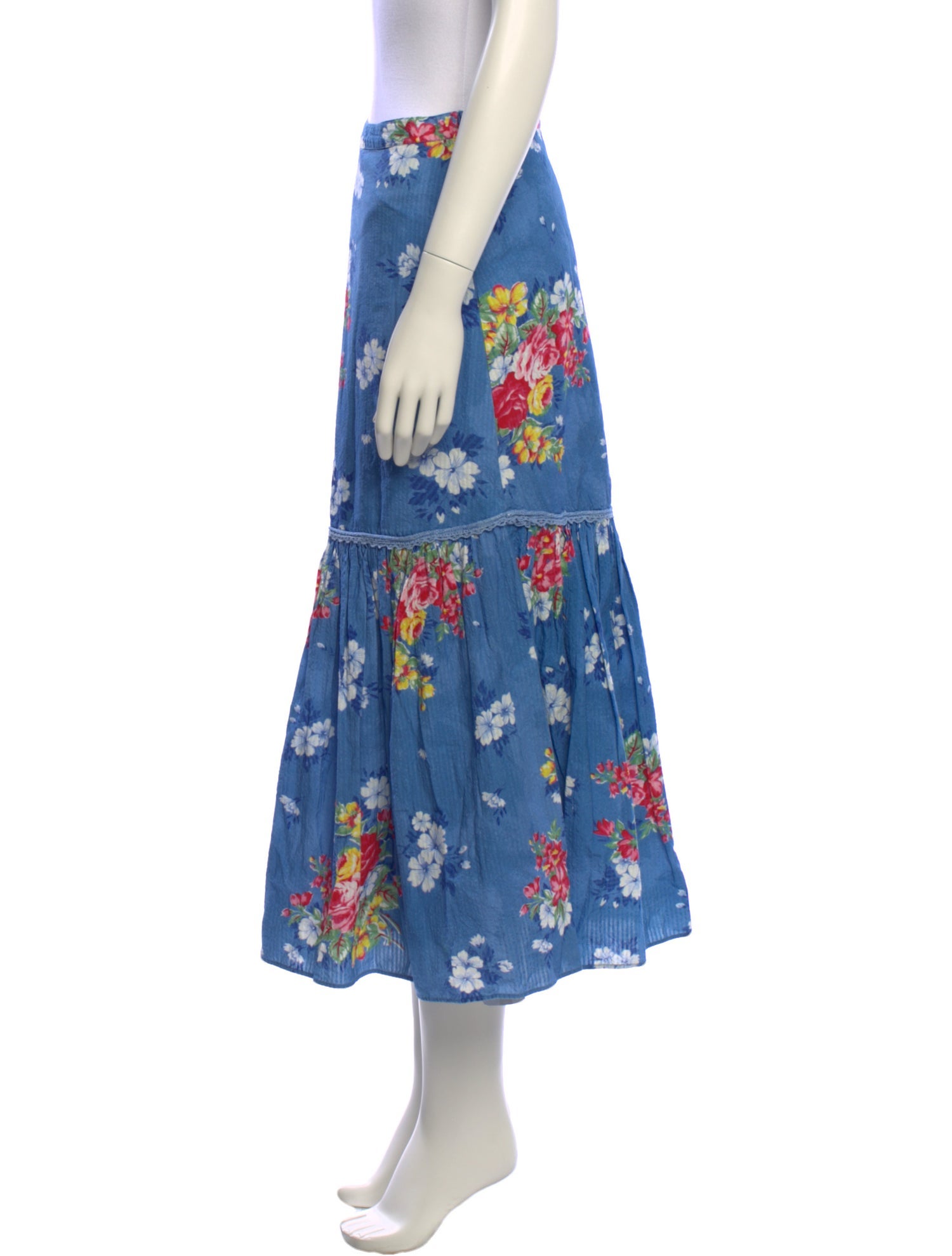 LoveShackFancy Floral Print Midi Length Skirt