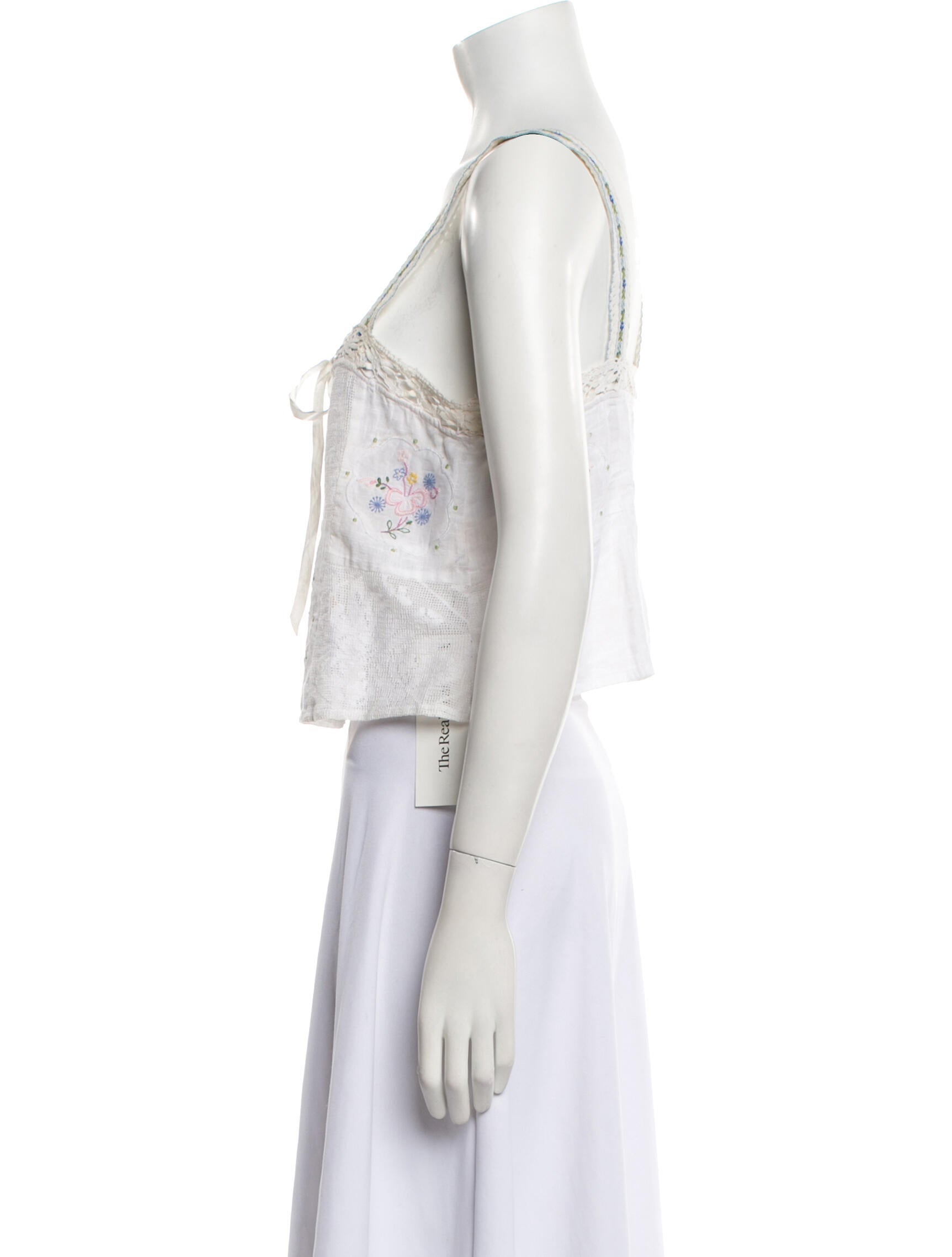 LoveShackFancy Floral Print Square Neckline Crop Top