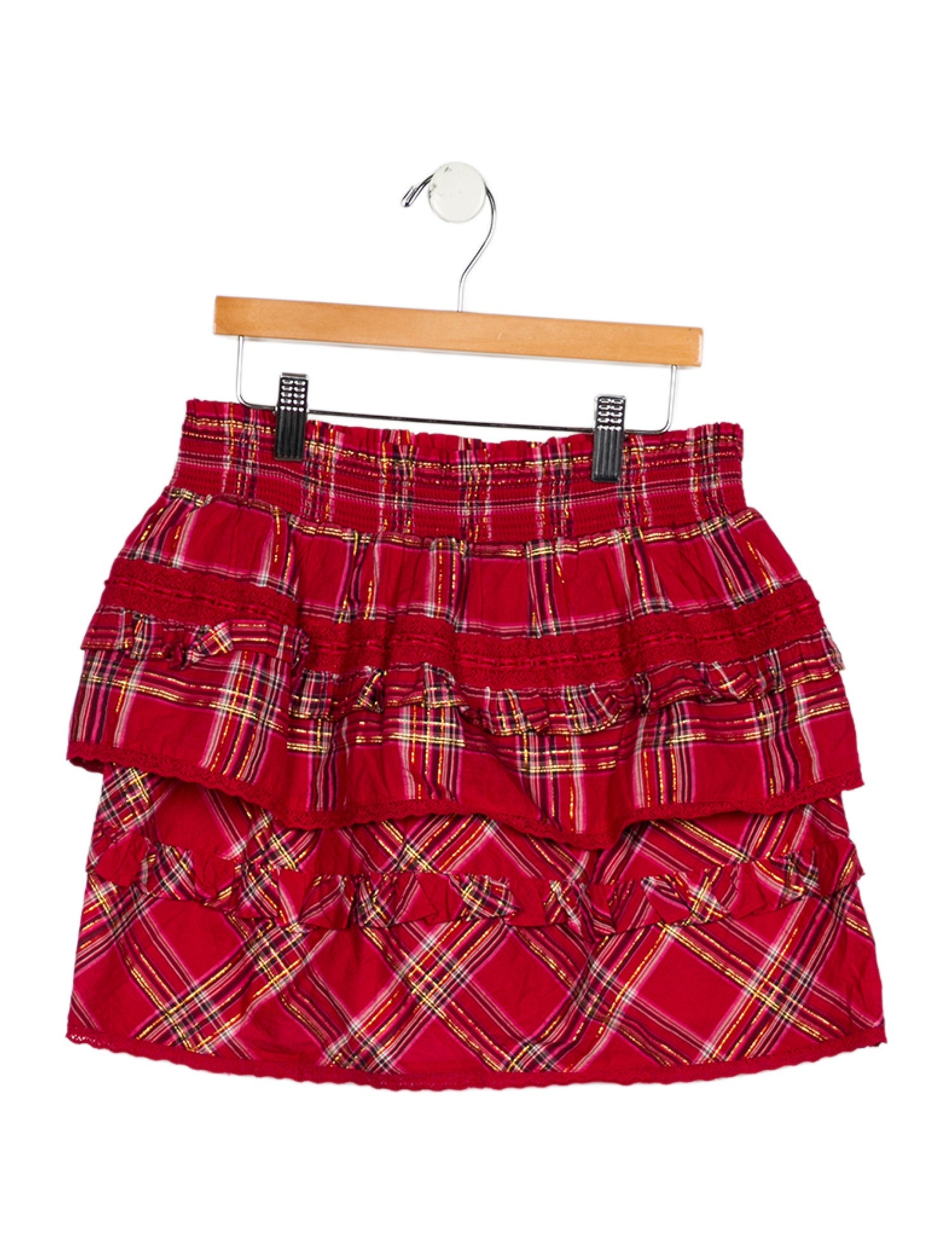 LoveShackFancy Girls' Plaid Ruffle Skirt