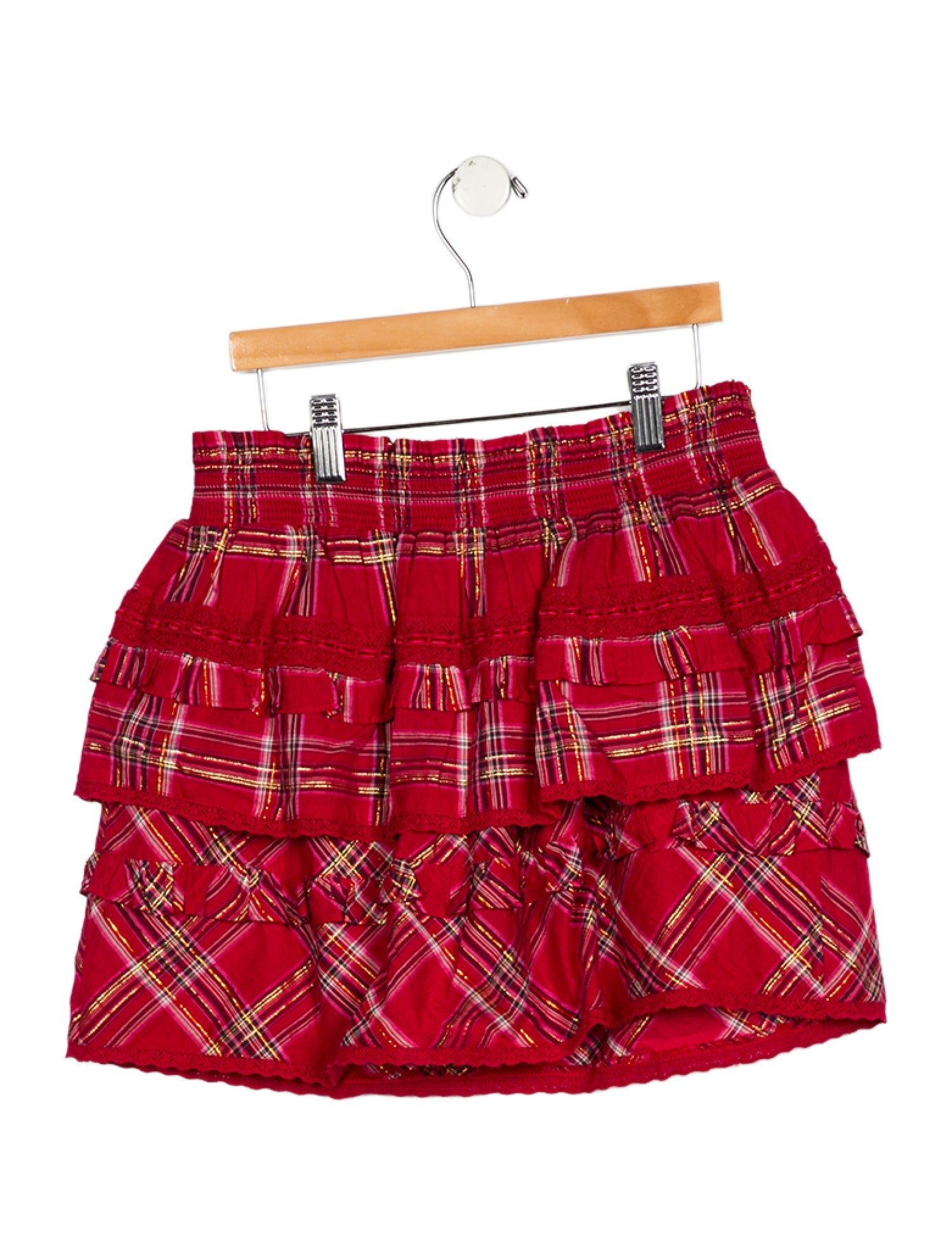 LoveShackFancy Girls' Plaid Ruffle Skirt