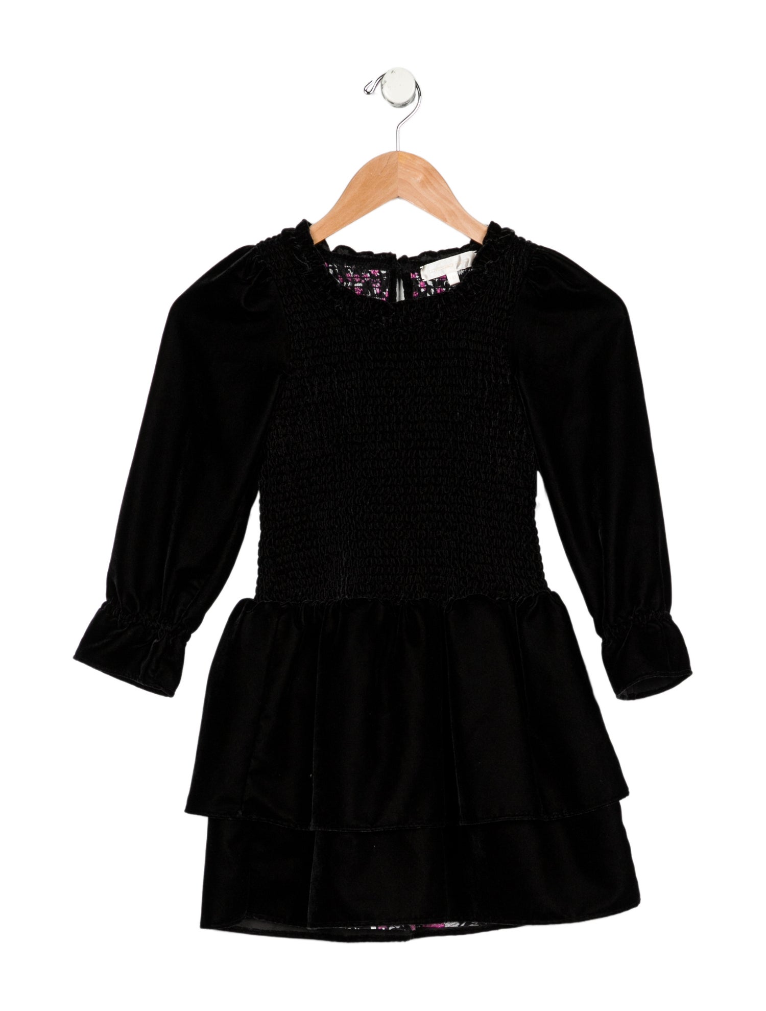LoveShackFancy Girls' Velvet Ruffled Long Sleeve Dress