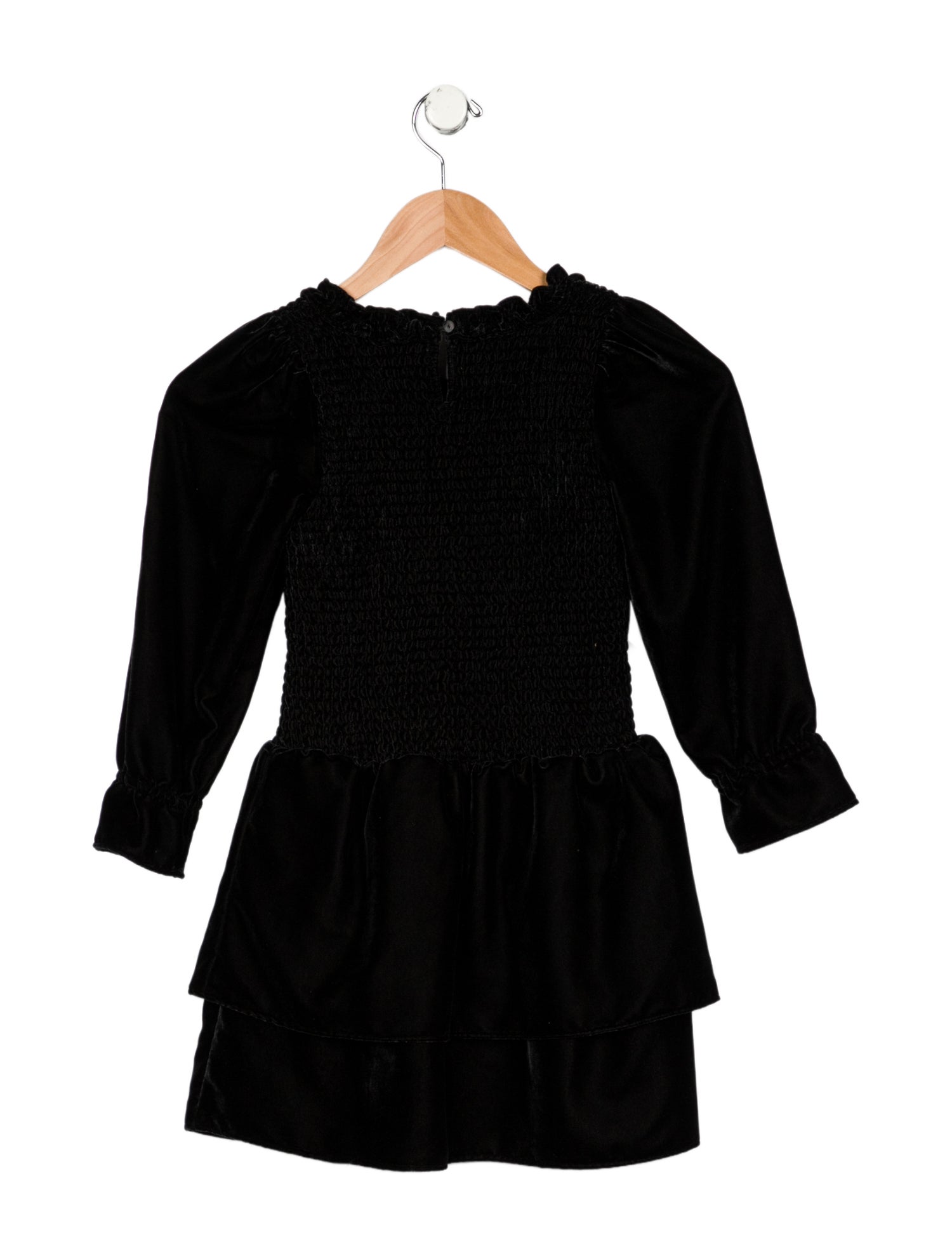 LoveShackFancy Girls' Velvet Ruffled Long Sleeve Dress