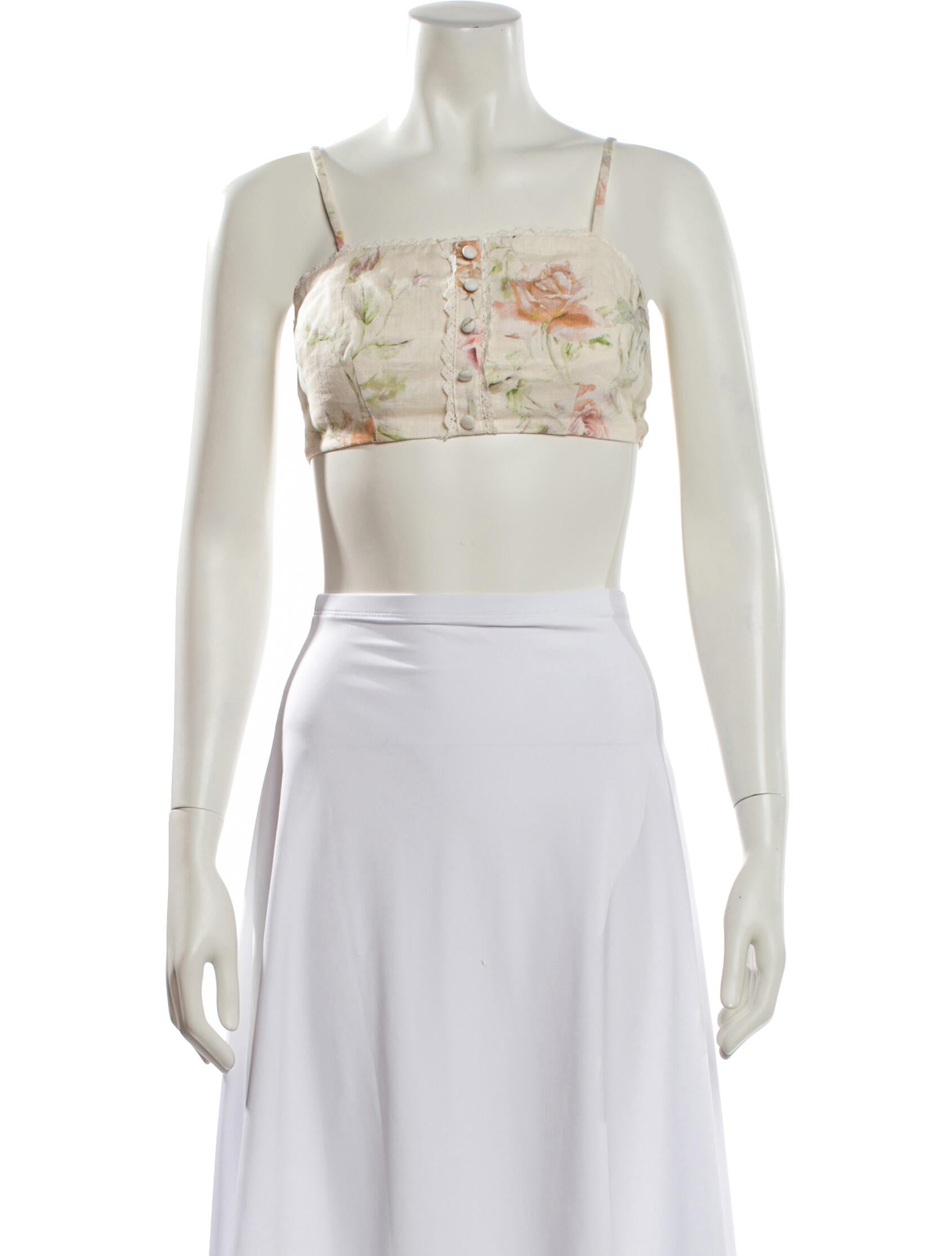 LoveShackFancy Linen Floral Print Crop Top
